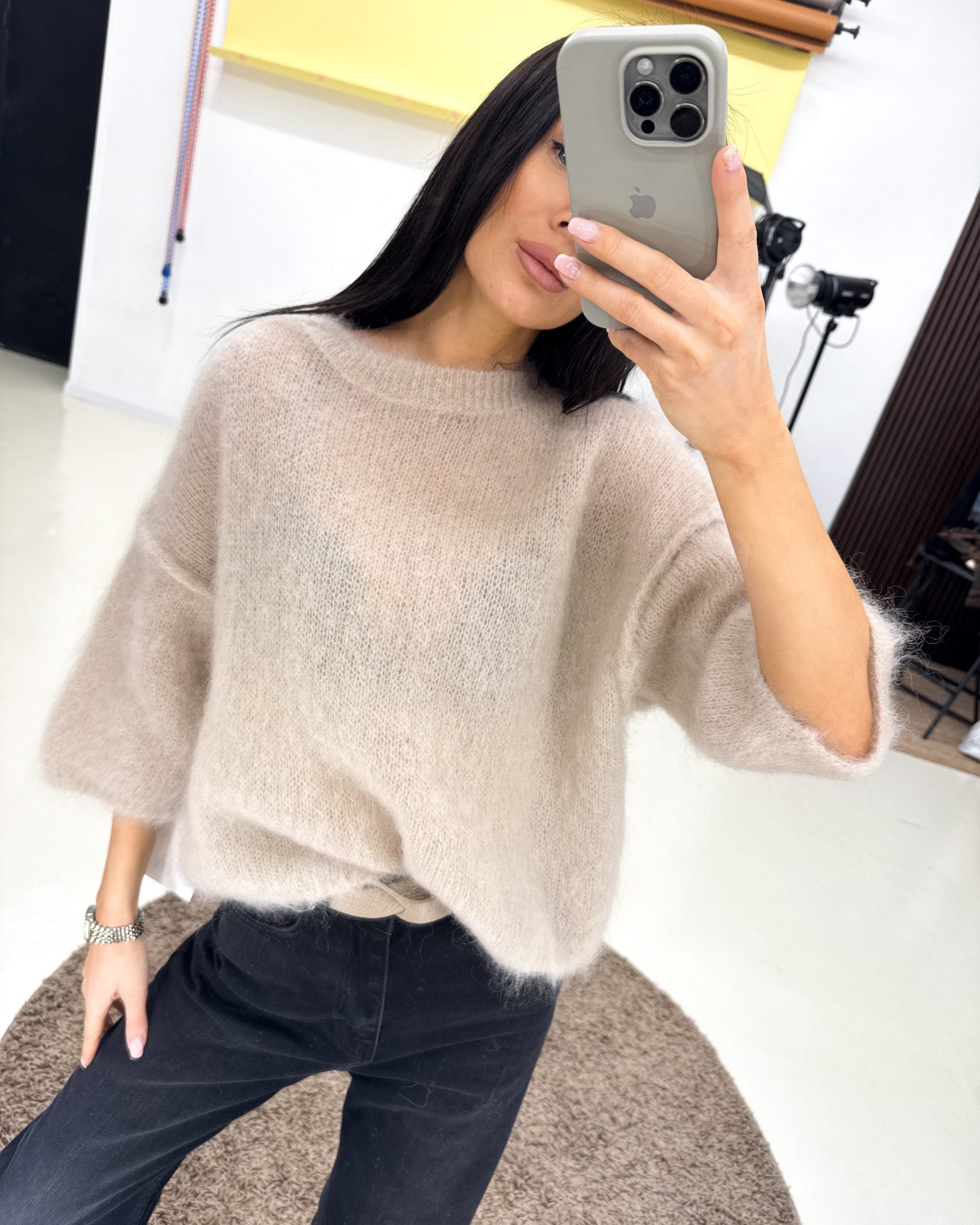 Bēšs kašmira džemperis ar īsām rociņām - 2.