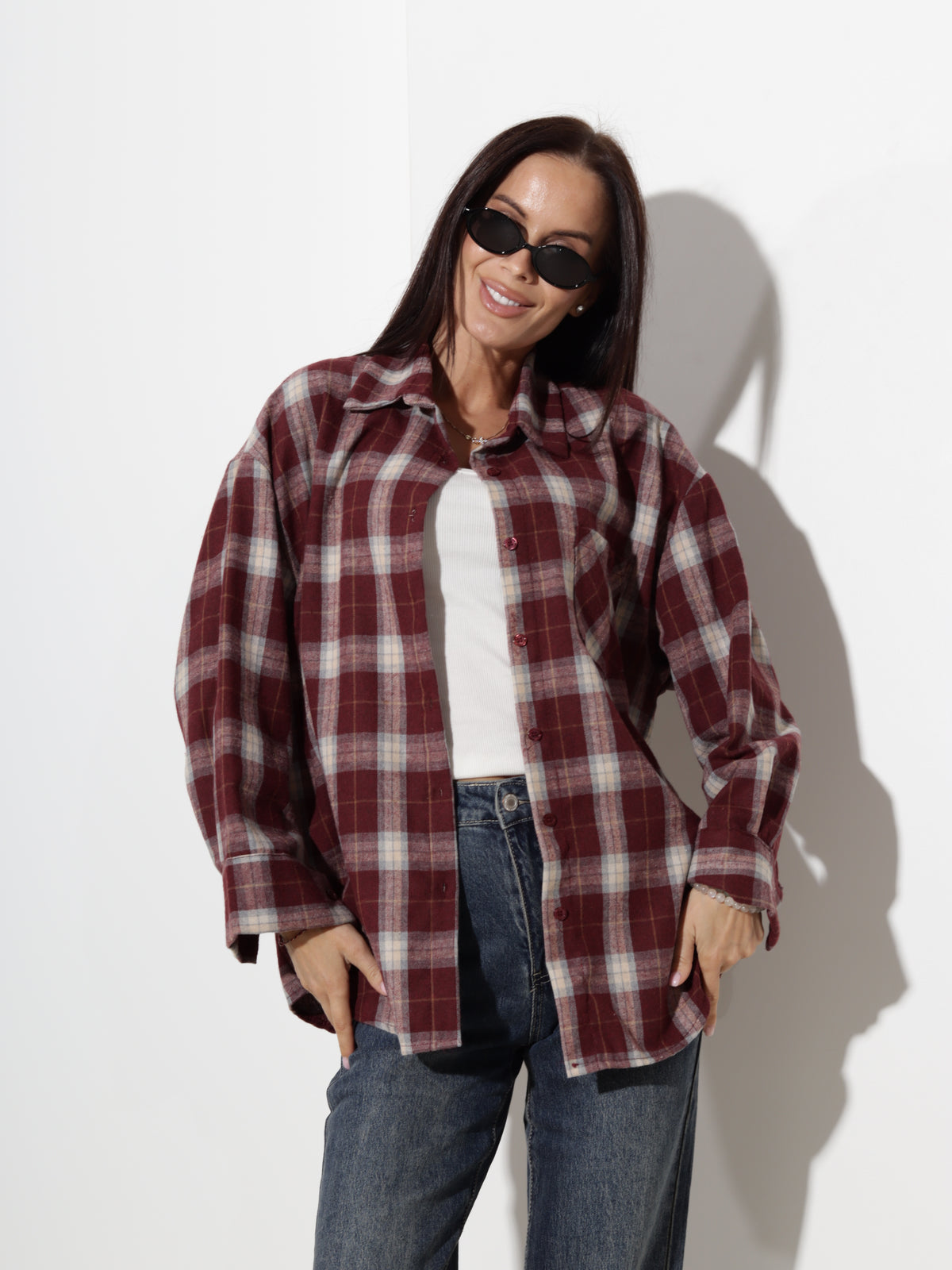 Bordo+ bēšs krekls 'Liela rūtiņa' - 21306