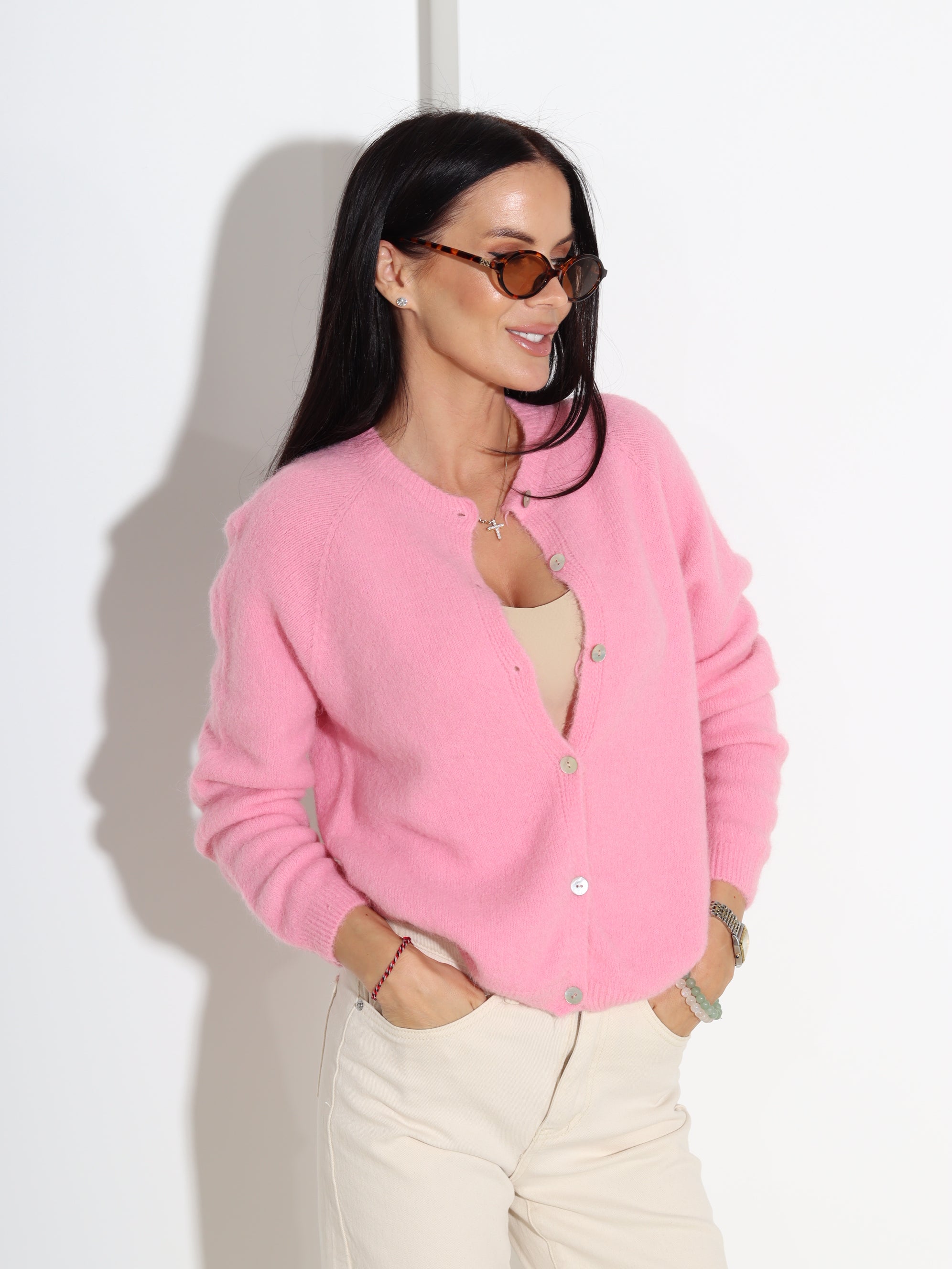 Rozā alpakas jaka ar ovālu dekoltē - 18334