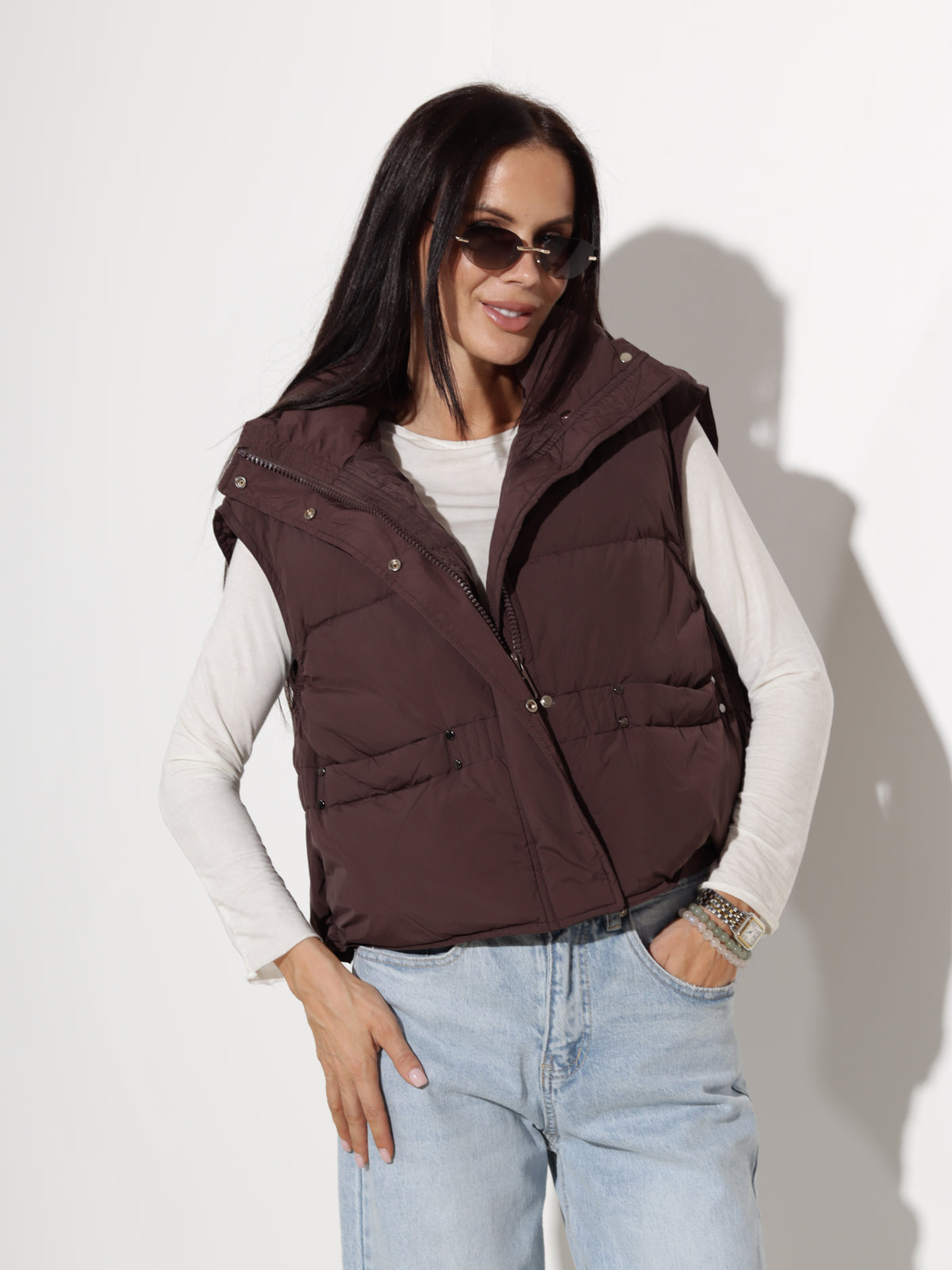 Brūna, īsa puf- veste - 20919