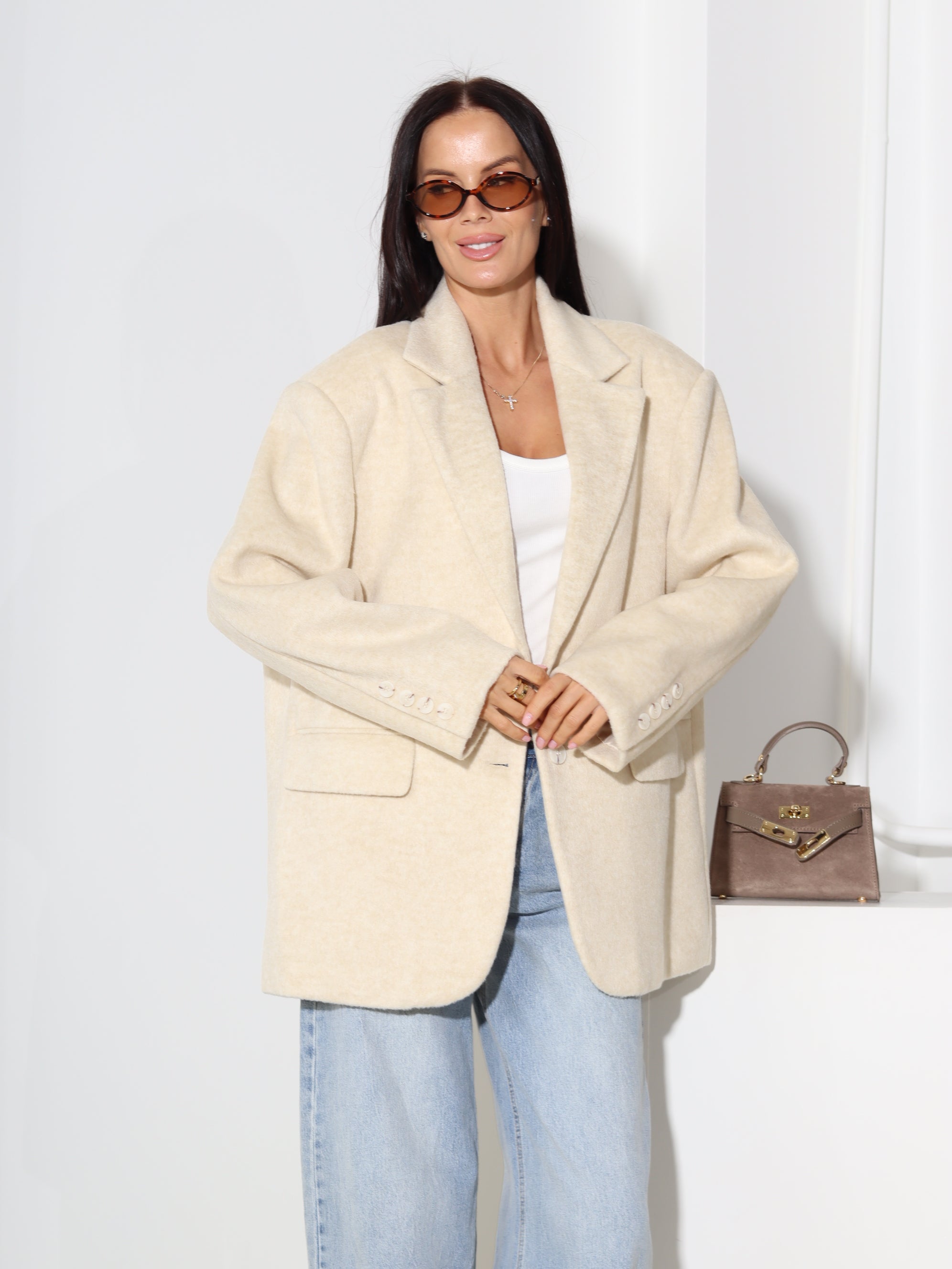 Bēša vilnas oversize žakete - 18596