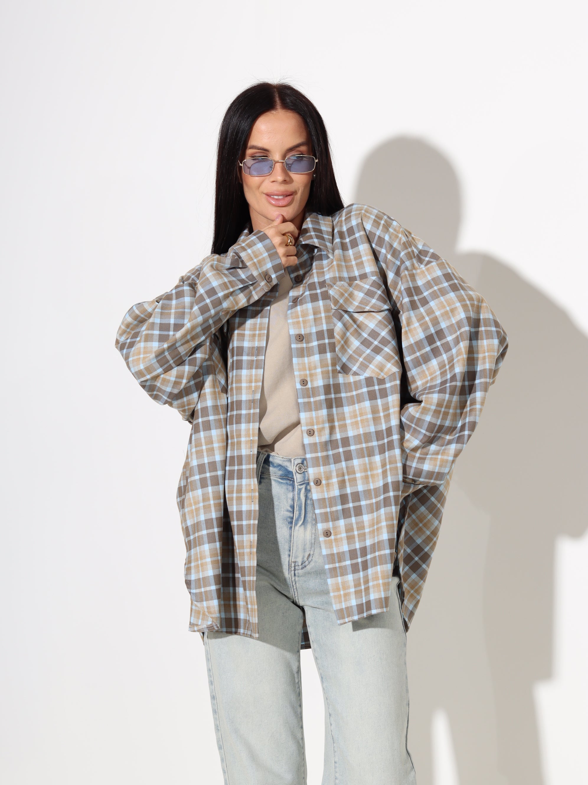 Zilas+ brūnas rūtiņas kreklid 'LUX' – 18100