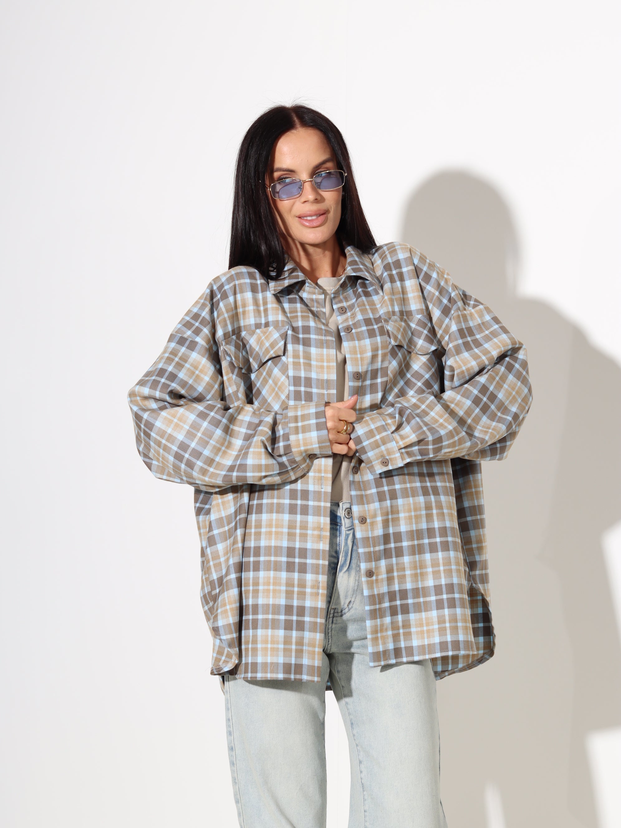 Zilas+ brūnas rūtiņas kreklid 'LUX' – 18100