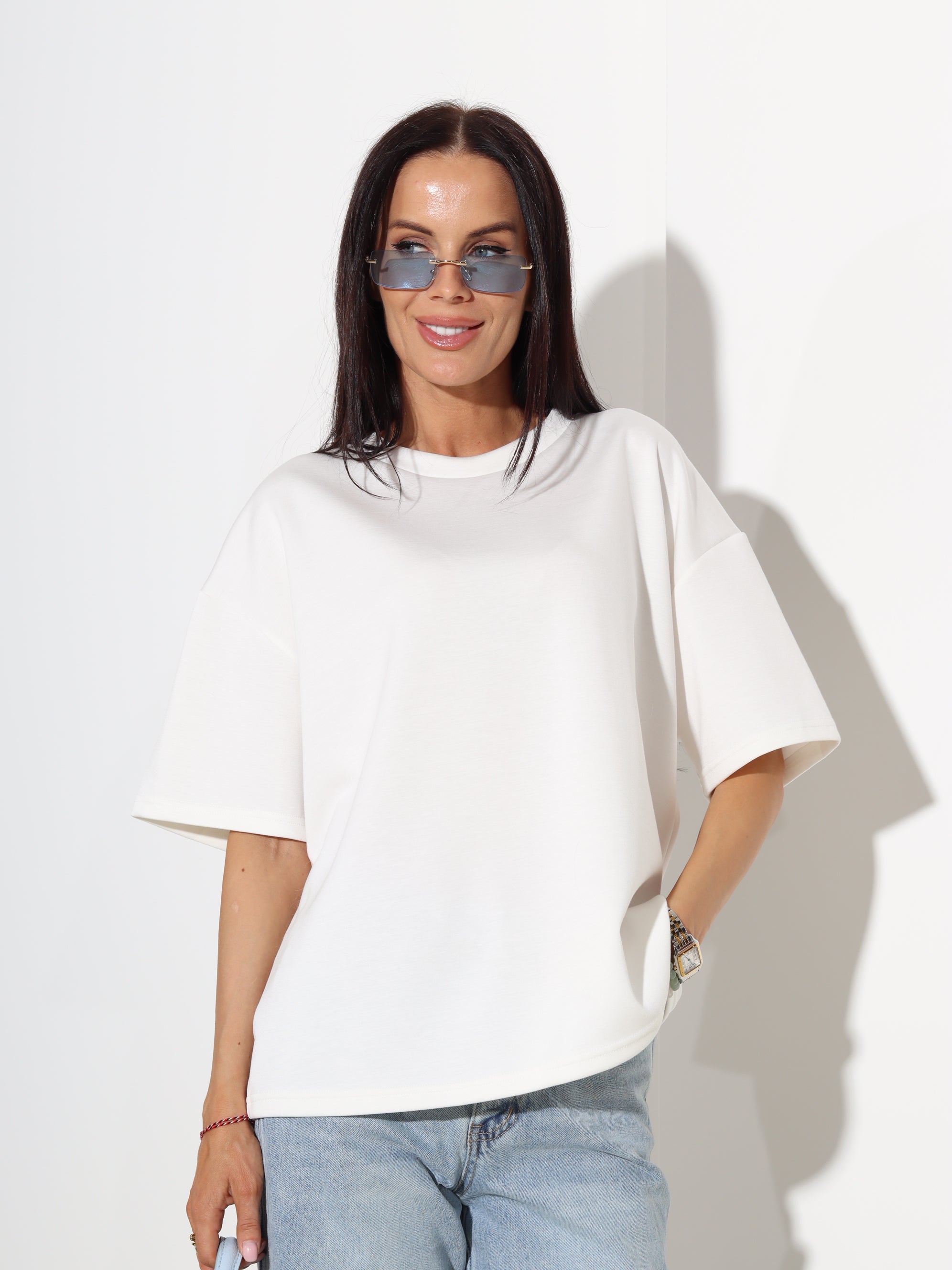 Balts 'over size' mīksta auduma tops  - 19300