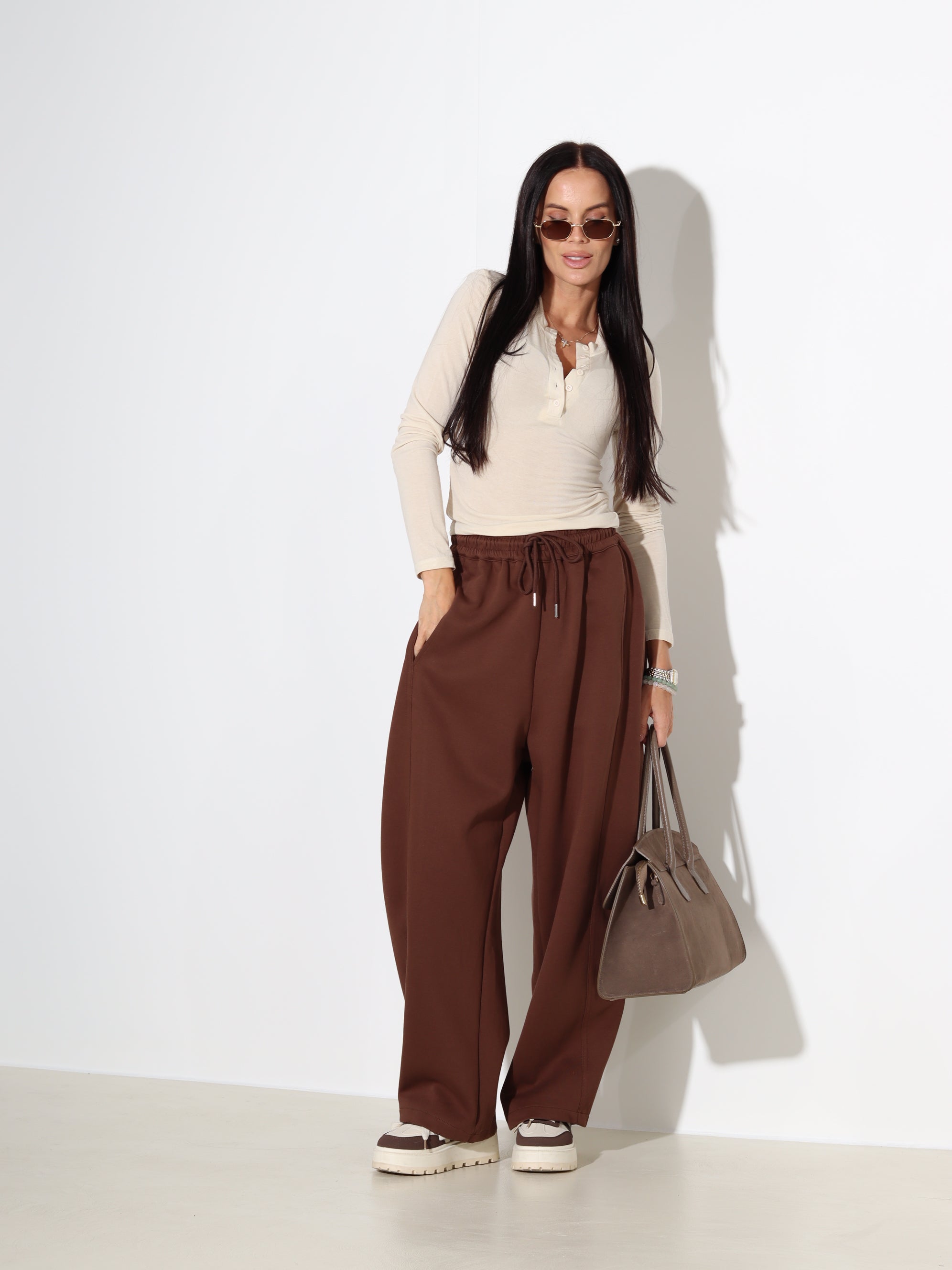 Brūnas/šoko oversize sportiska stila bikses - 18132