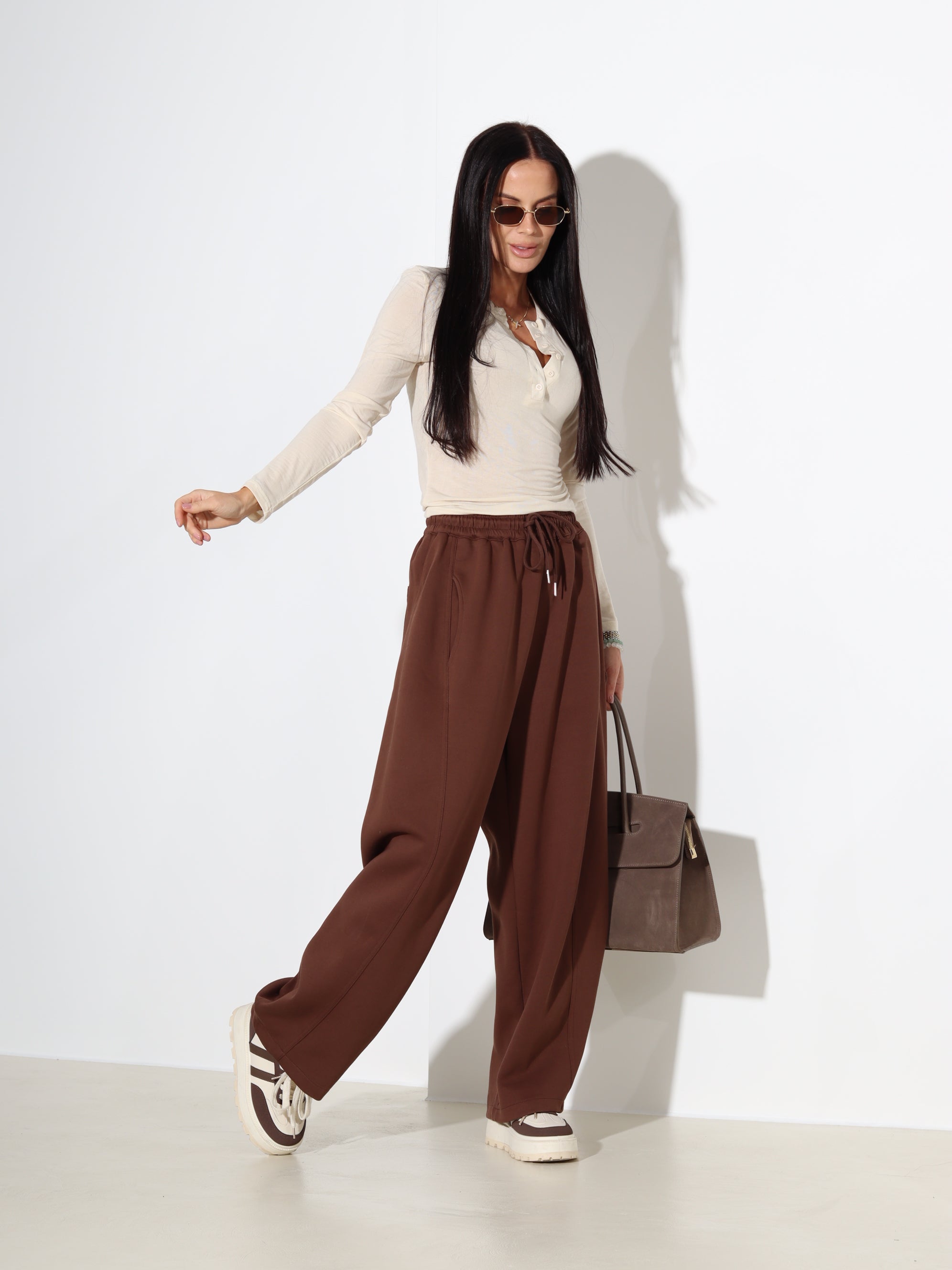 Brūnas/šoko oversize sportiska stila bikses - 18132