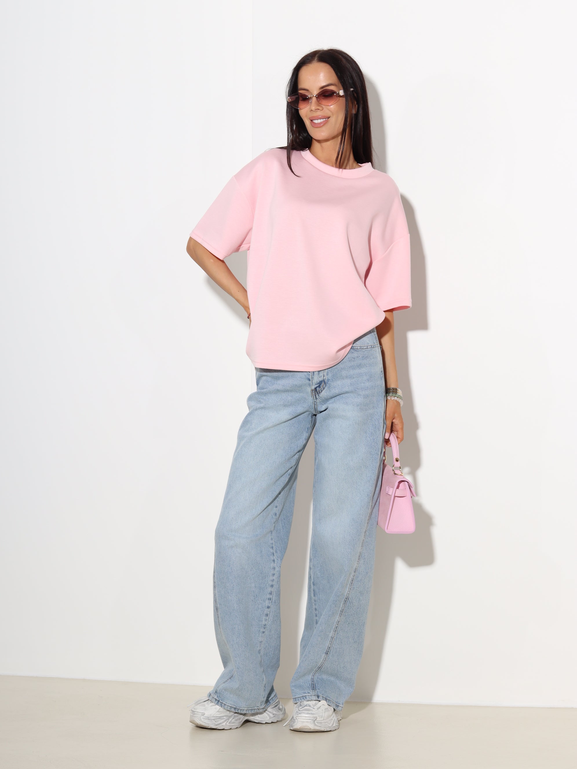Rozā 'over size' mīksta auduma tops  - 19303