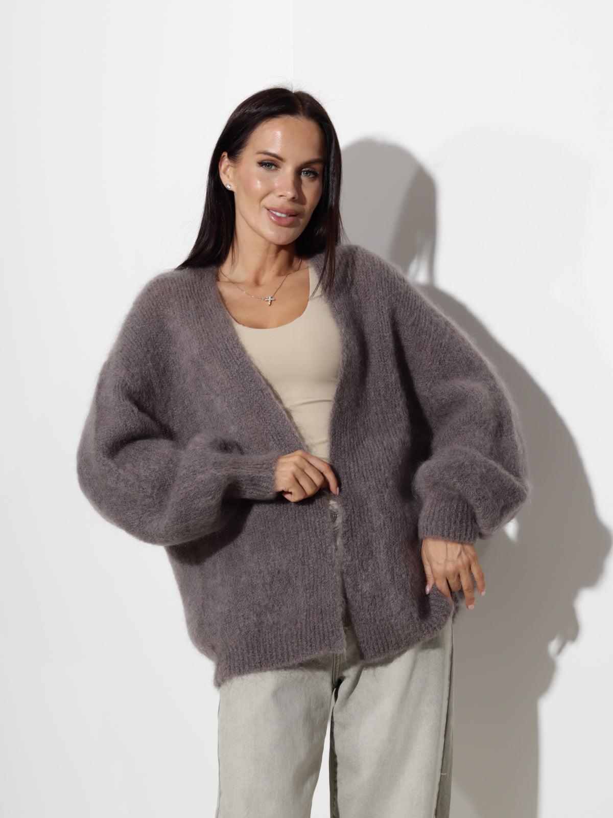 Taupe, vaļēja mohēras jaka- 21332