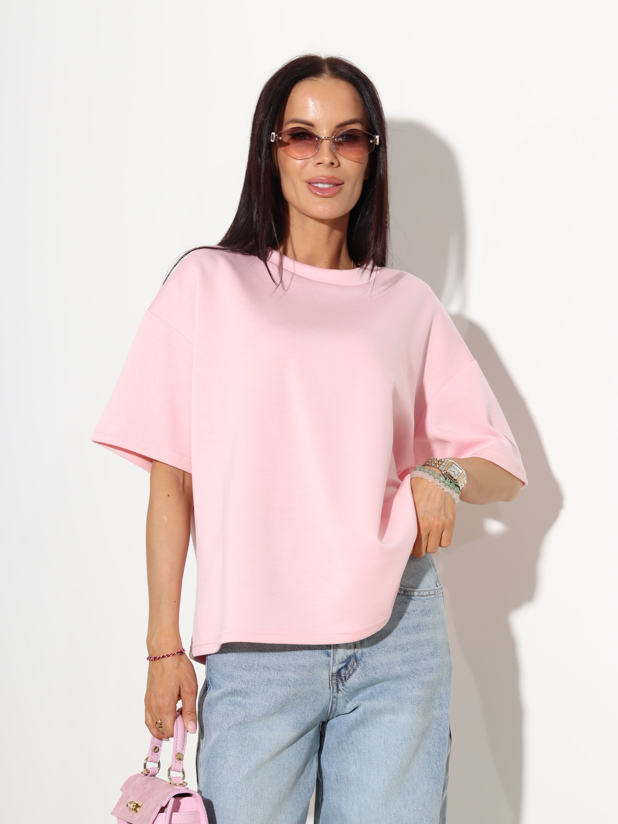 Rozā 'over size' mīksta auduma tops  - 19303