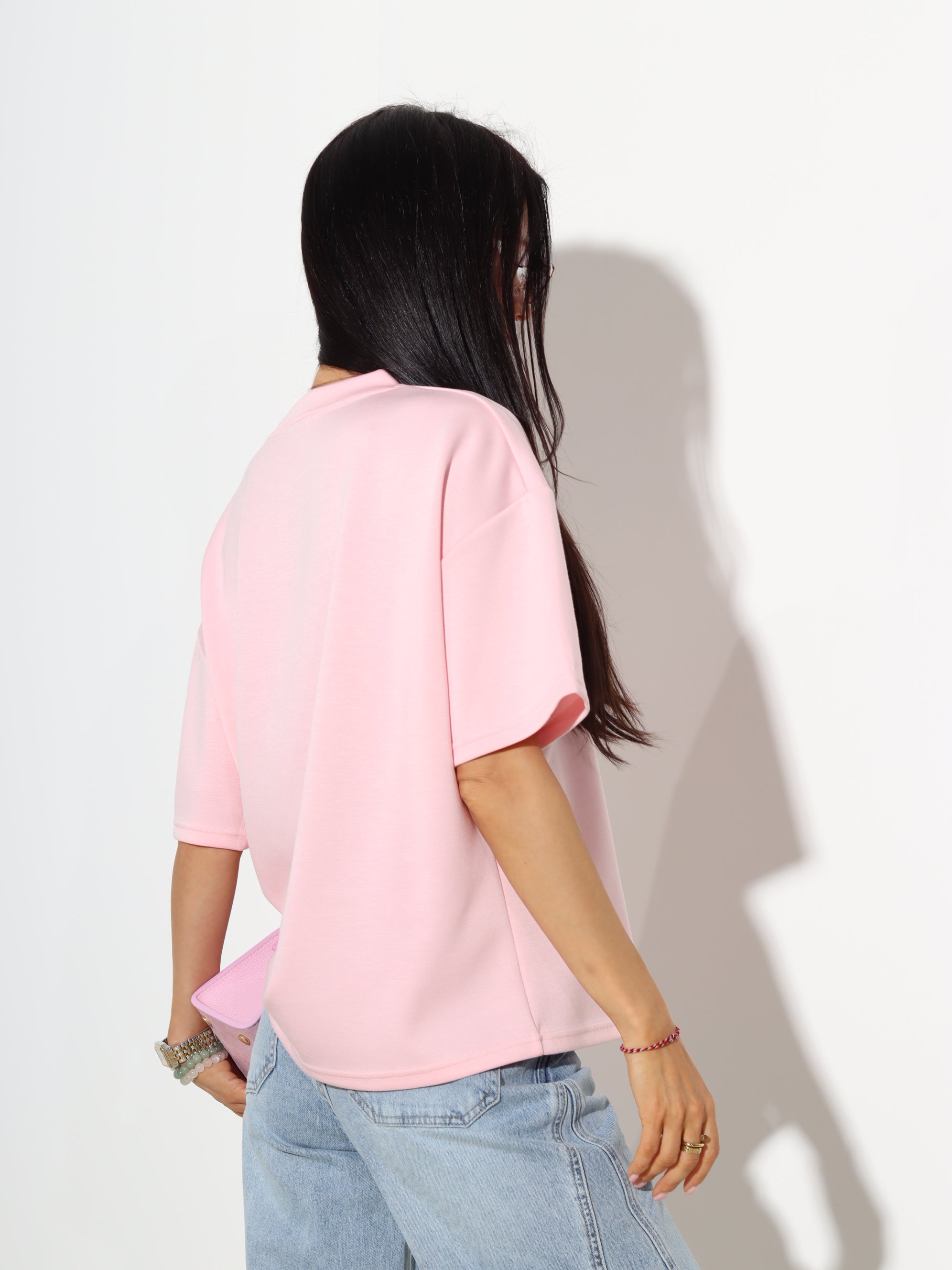 Rozā 'over size' mīksta auduma tops  - 19303