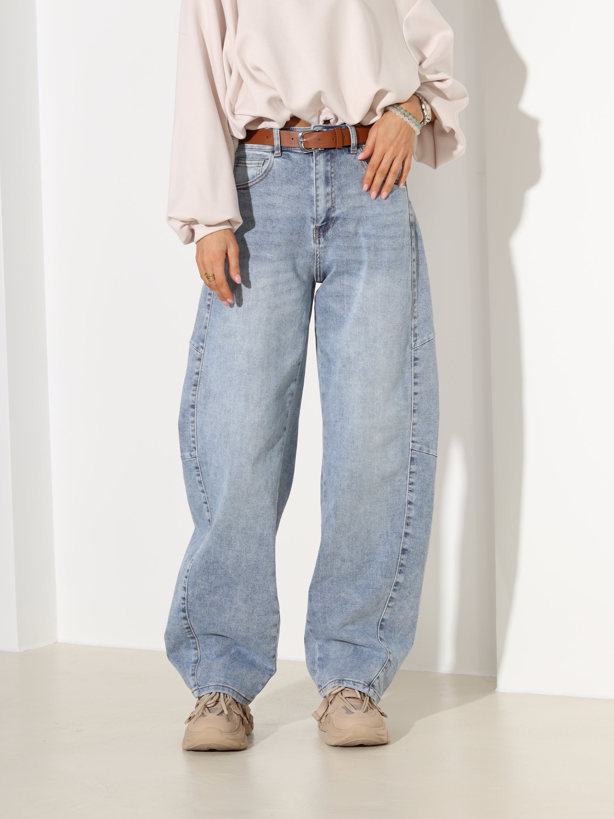 Zila džinsa bikses 'Wide Balloon' ar jostu - 18604