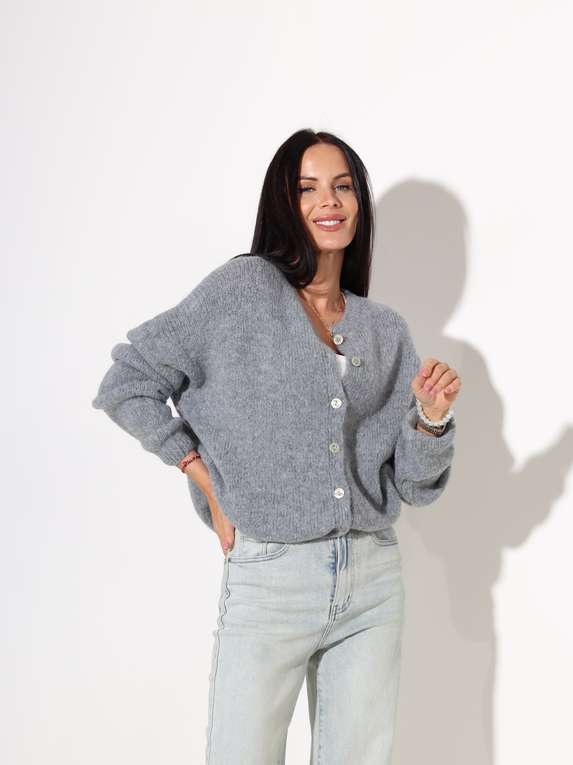 Tumši pelēka jaka ar pogu aizdari - 18117