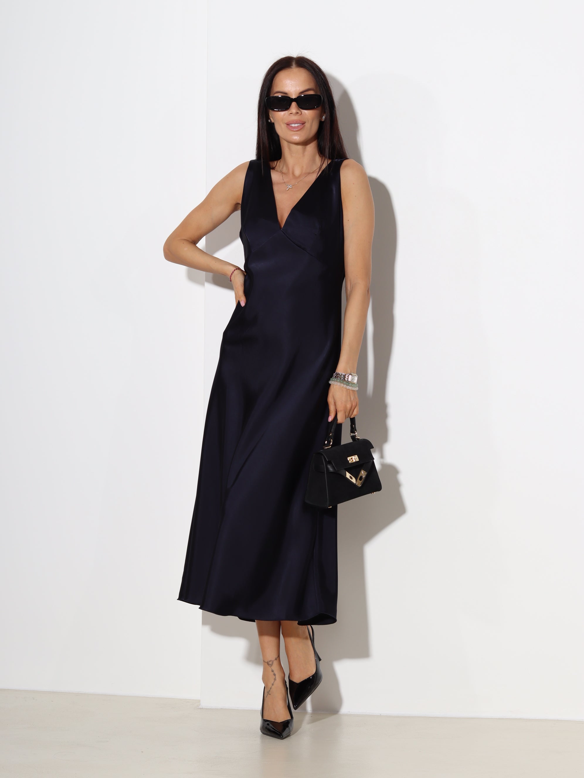 Zila midi kleita ,,Satin slip'' - 19639