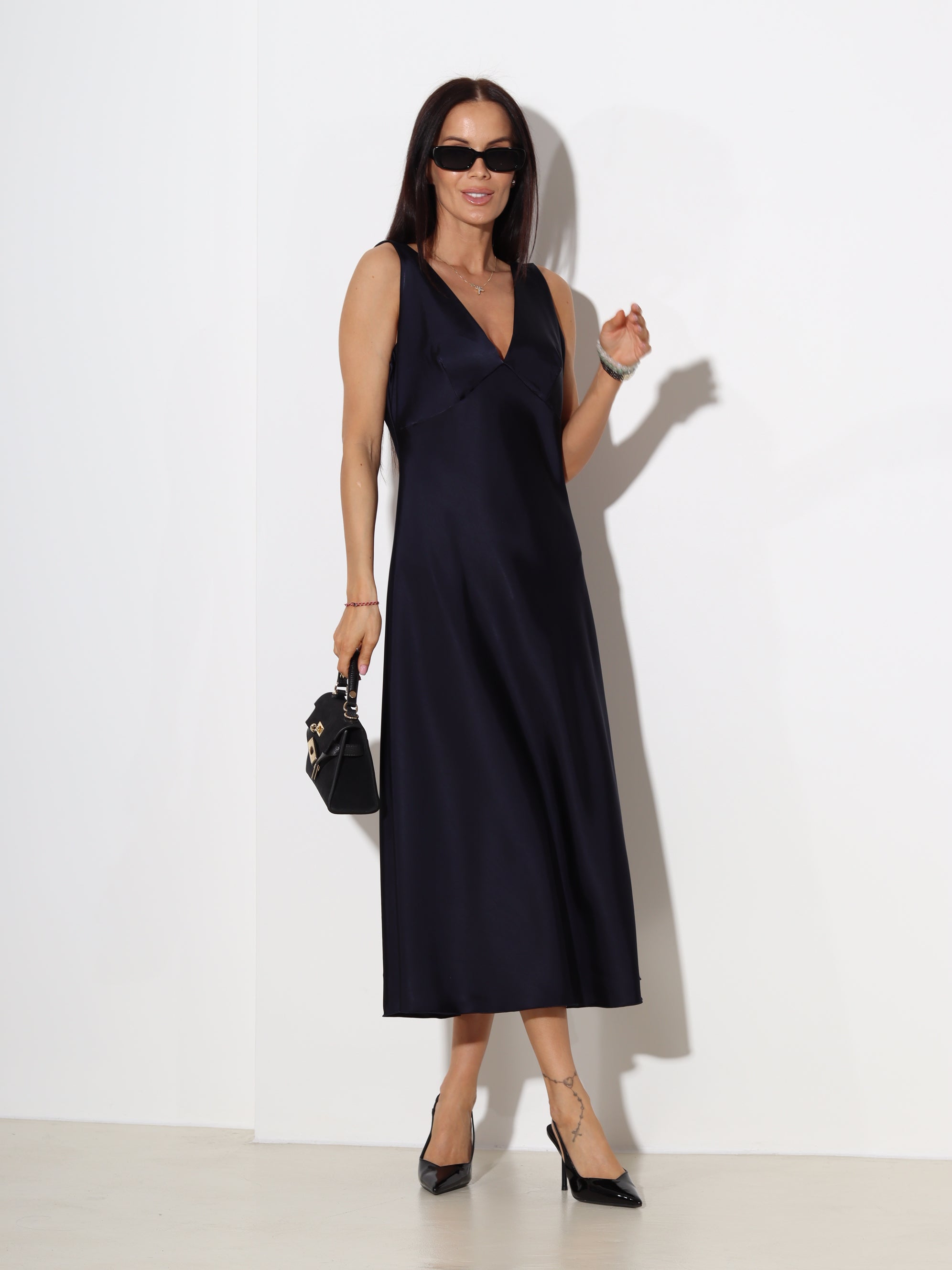 Zila midi kleita ,,Satin slip'' - 19639