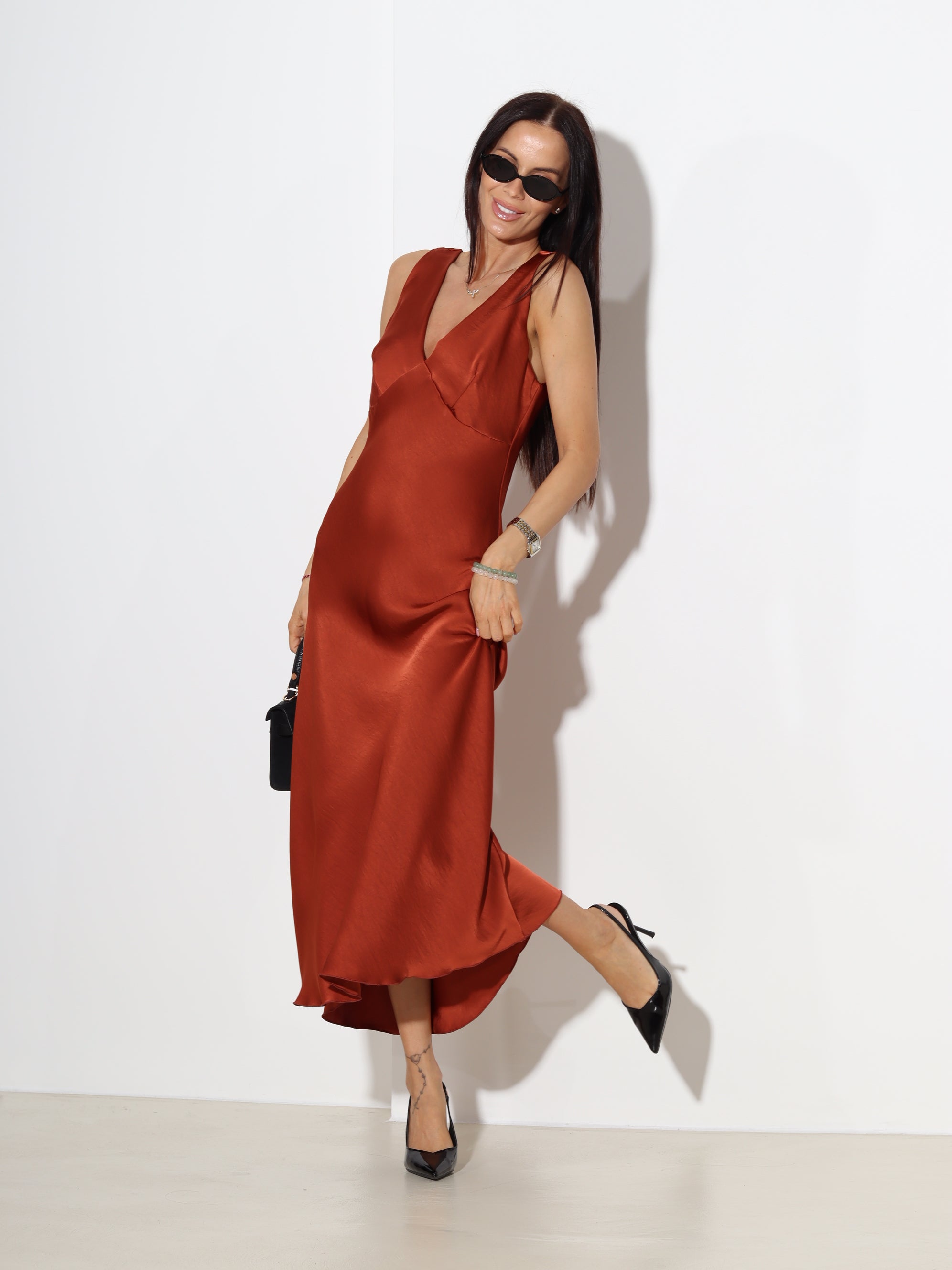 Bronzas krāsas midi kleita ,,Satin slip'' - 19642