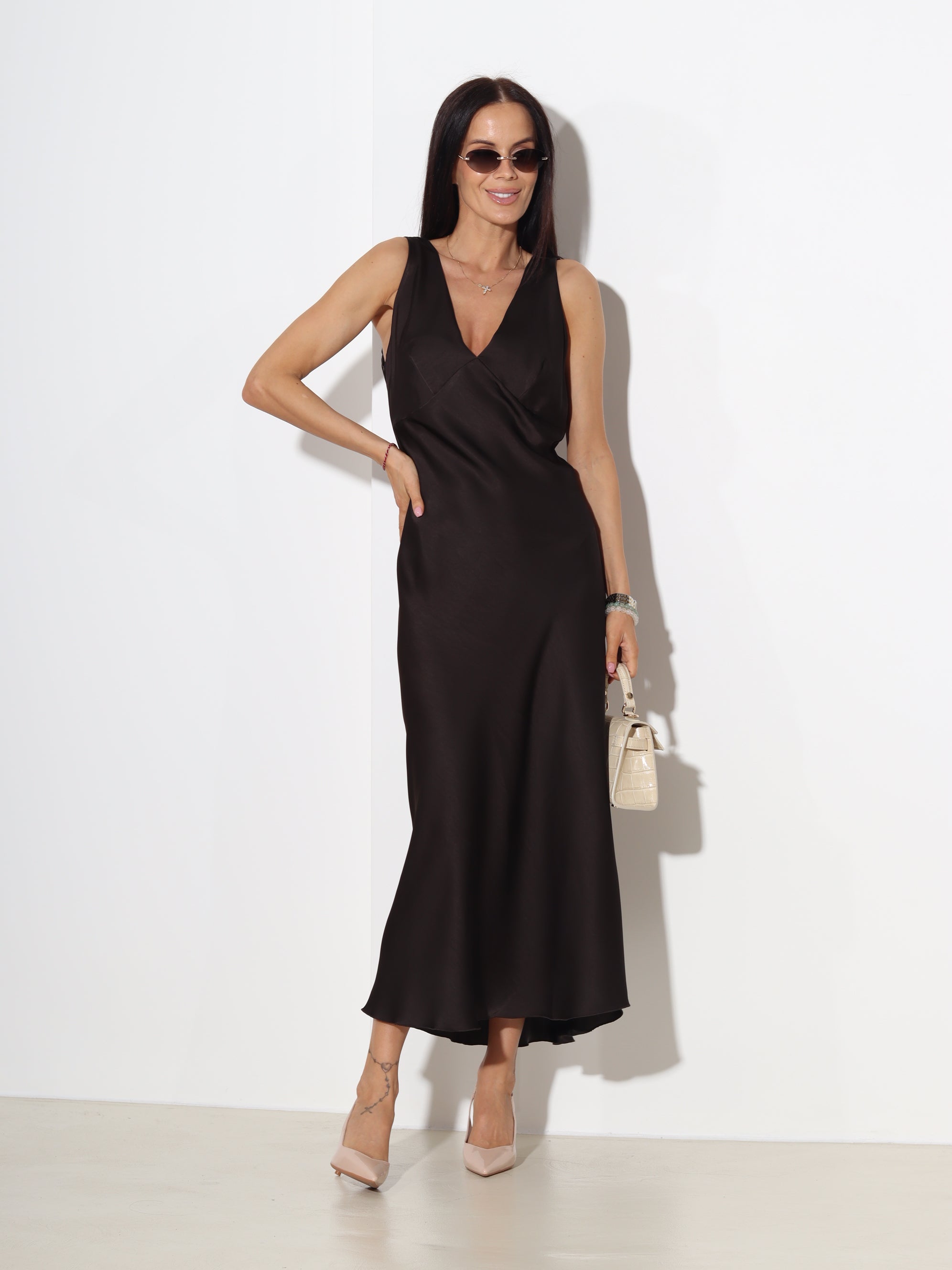 Šoko/ brūna midi kleita ,,Satin slip'' - 19641