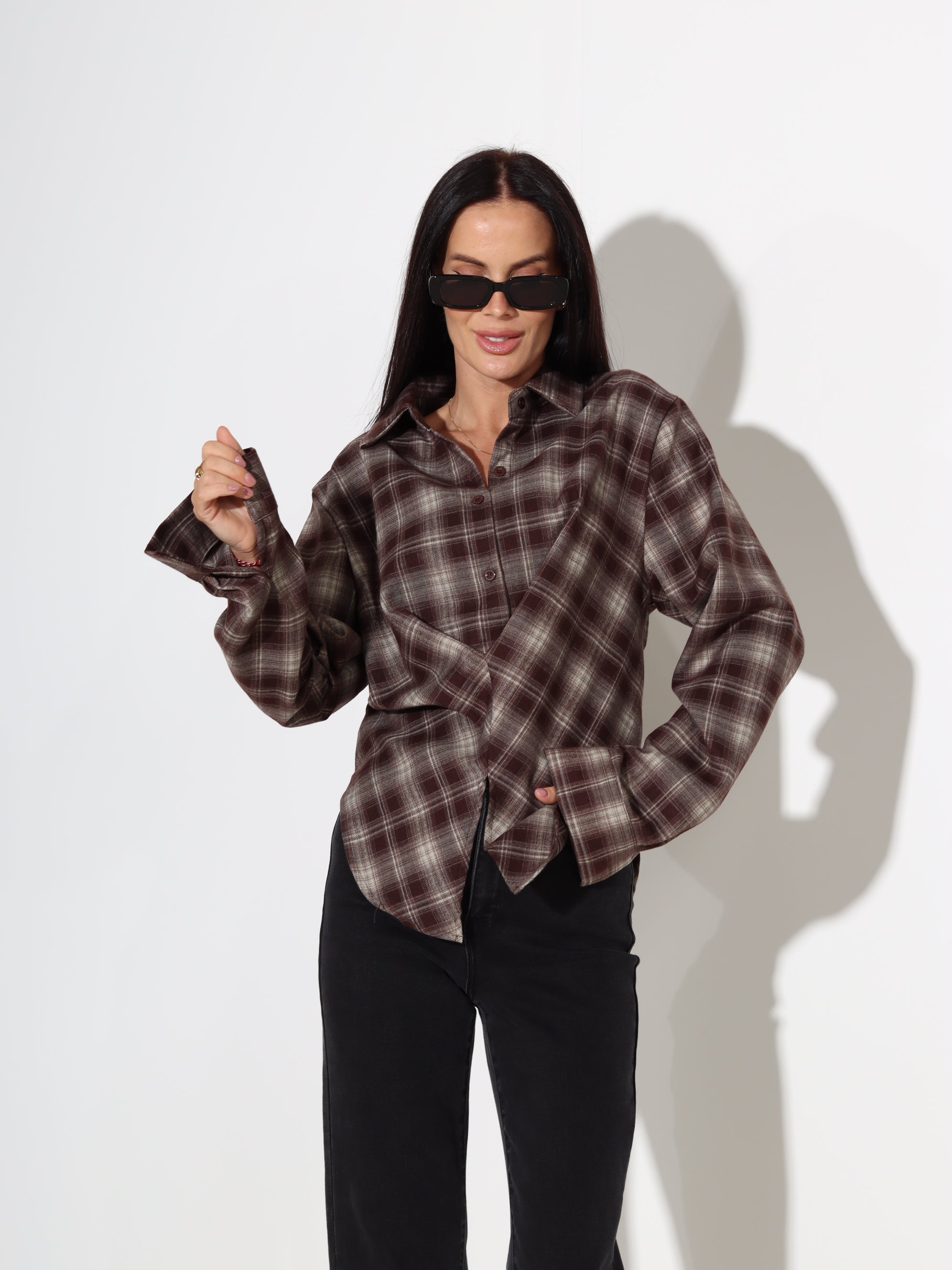 Brūns rūtains krekls, sienama muguras daļa - 18149