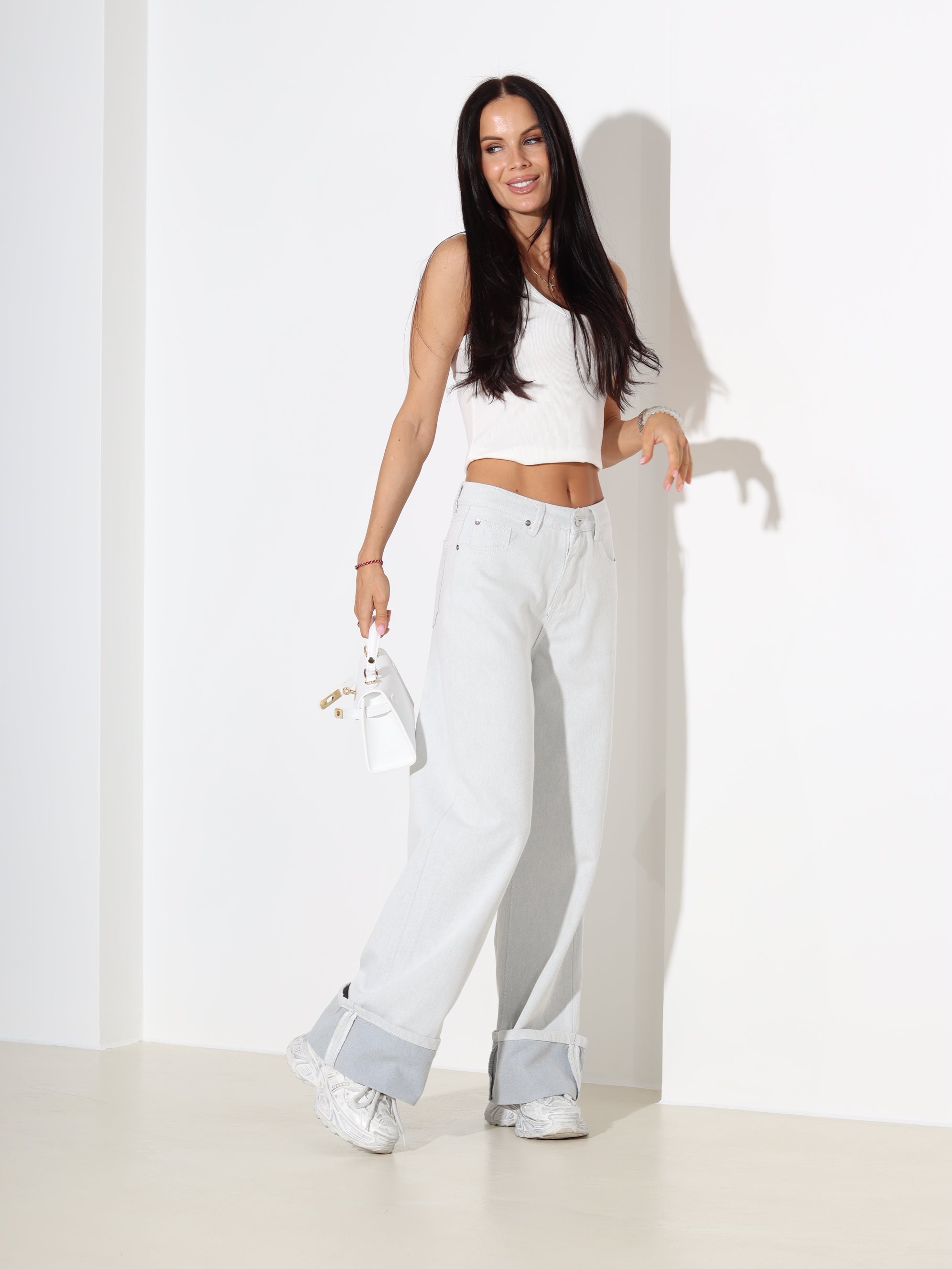 Gaiši pelēkas "Laulia" džinsa bikses "Premium" ar atloku - 18375