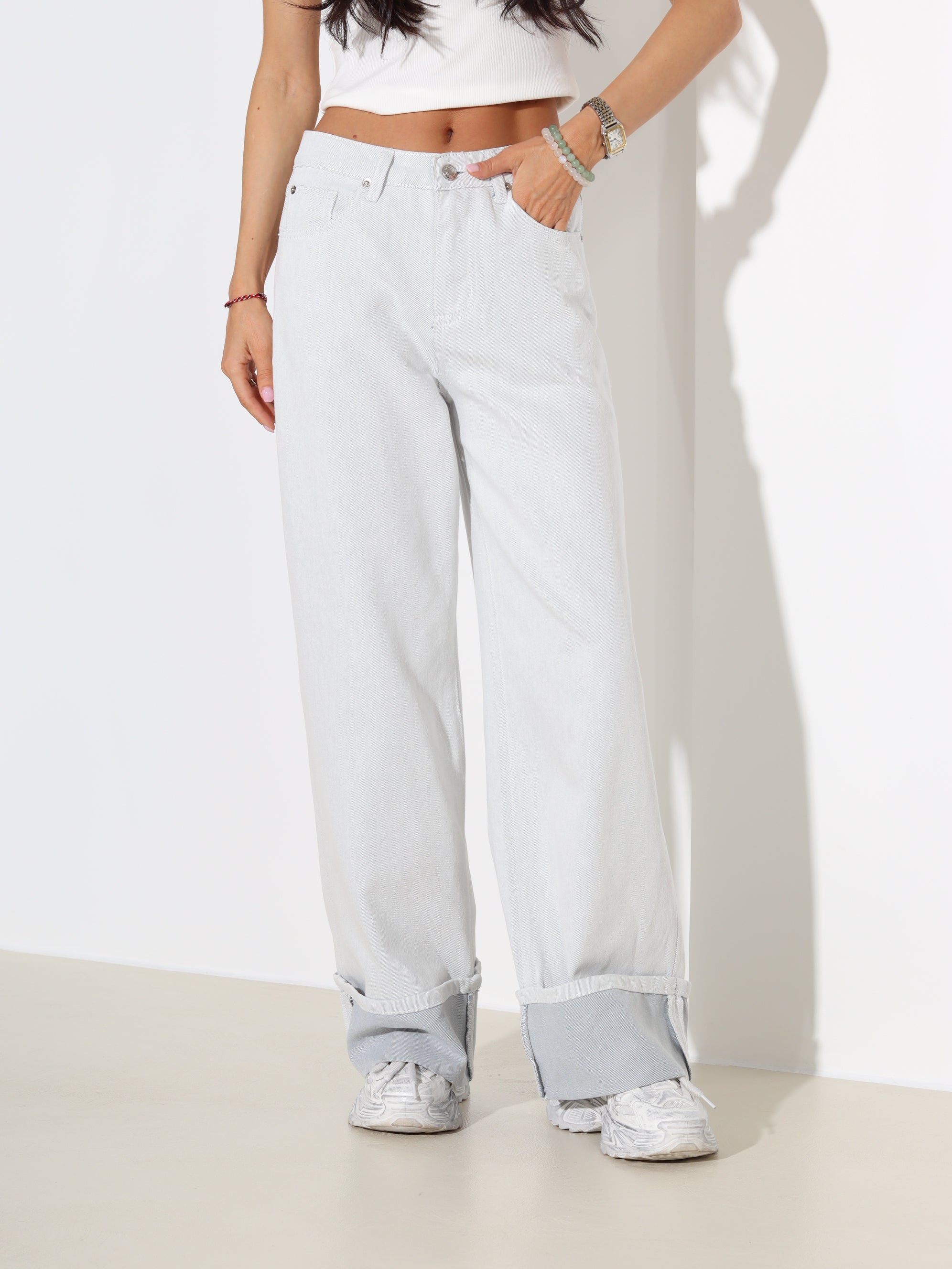 Gaiši pelēkas "Laulia" džinsa bikses "Premium" ar atloku - 18375