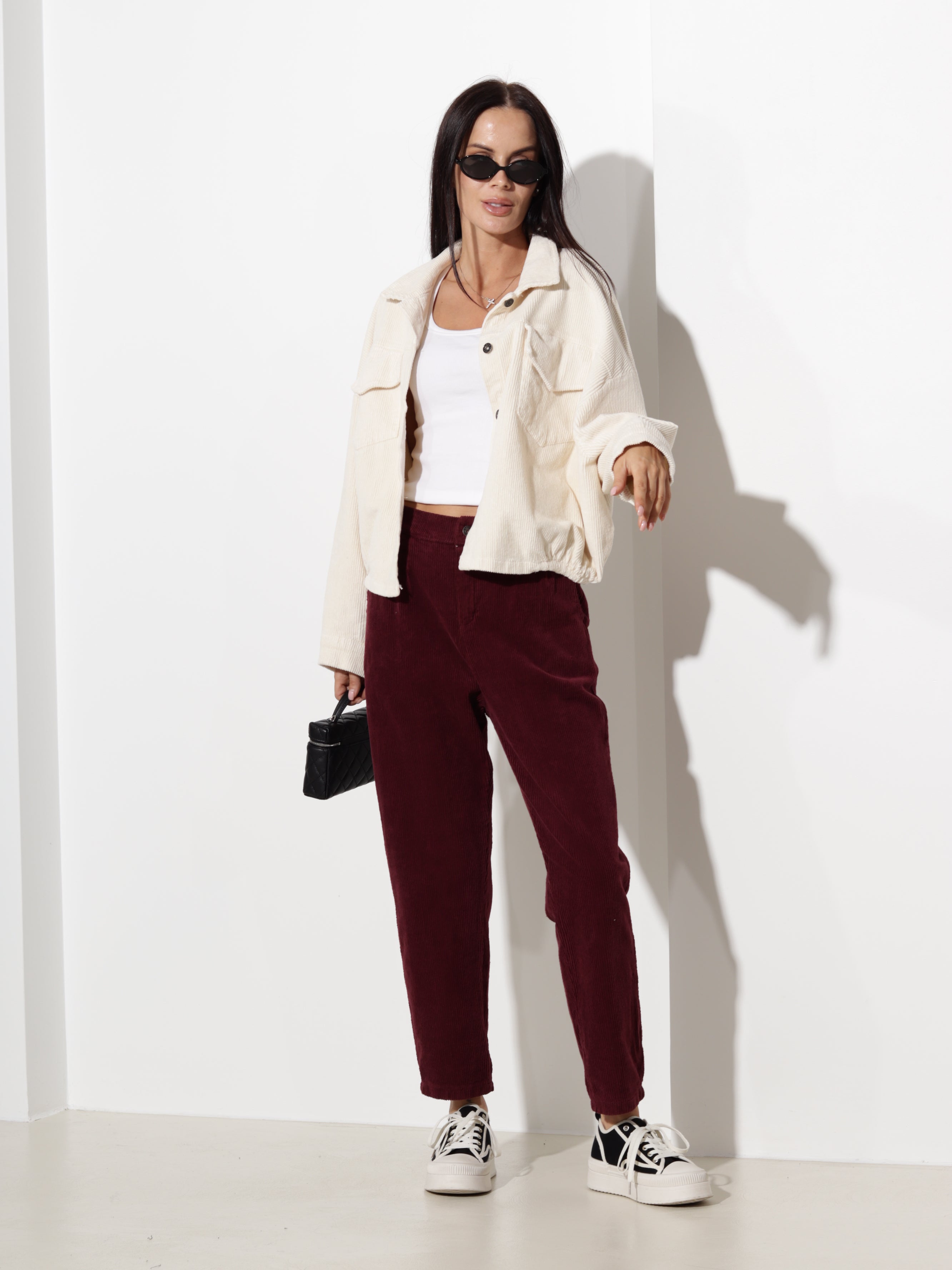 Bordo velveta "Mom fit" tipa bikses- 20618