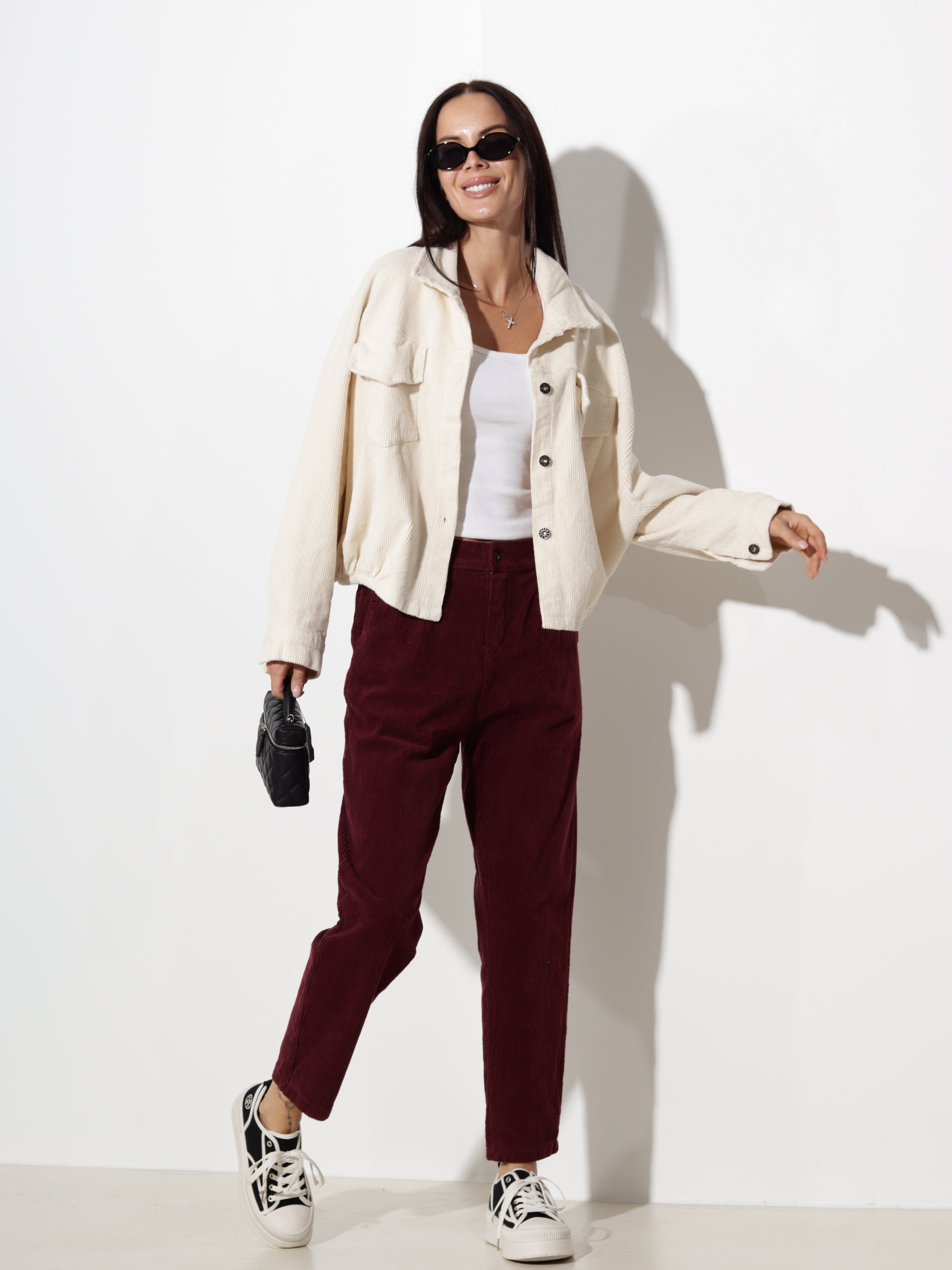 Bordo velveta "Mom fit" tipa bikses- 20618