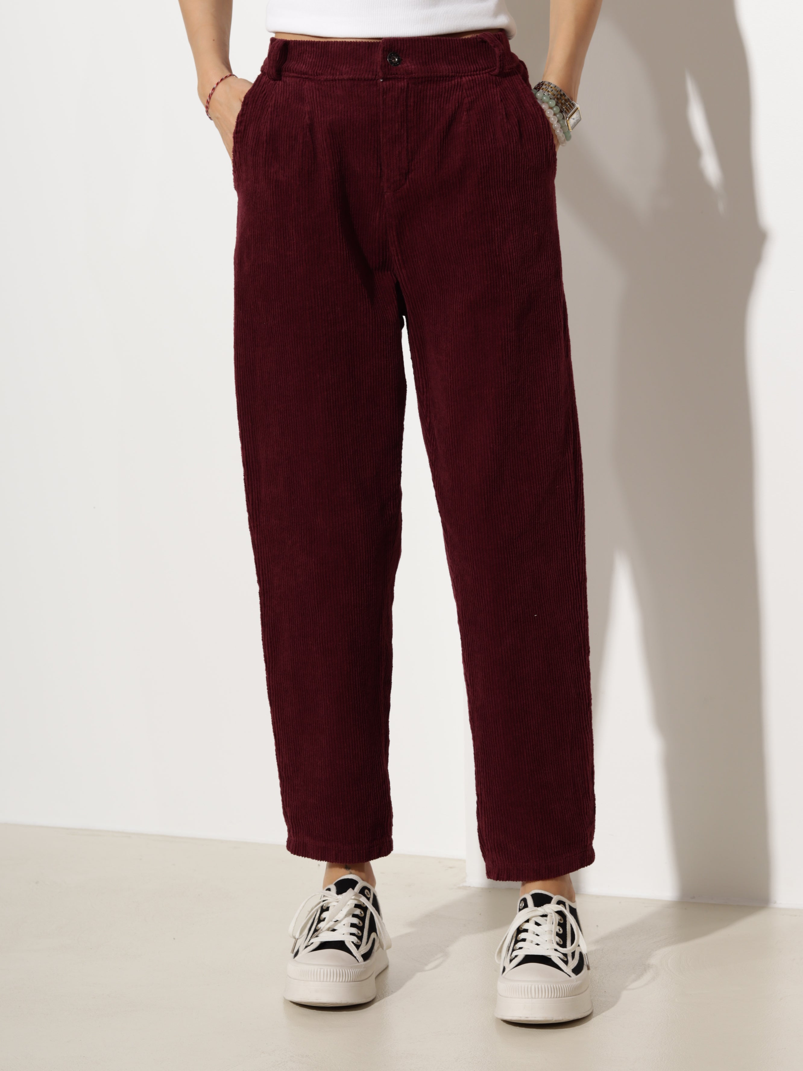 Bordo velveta "Mom fit" tipa bikses- 20618