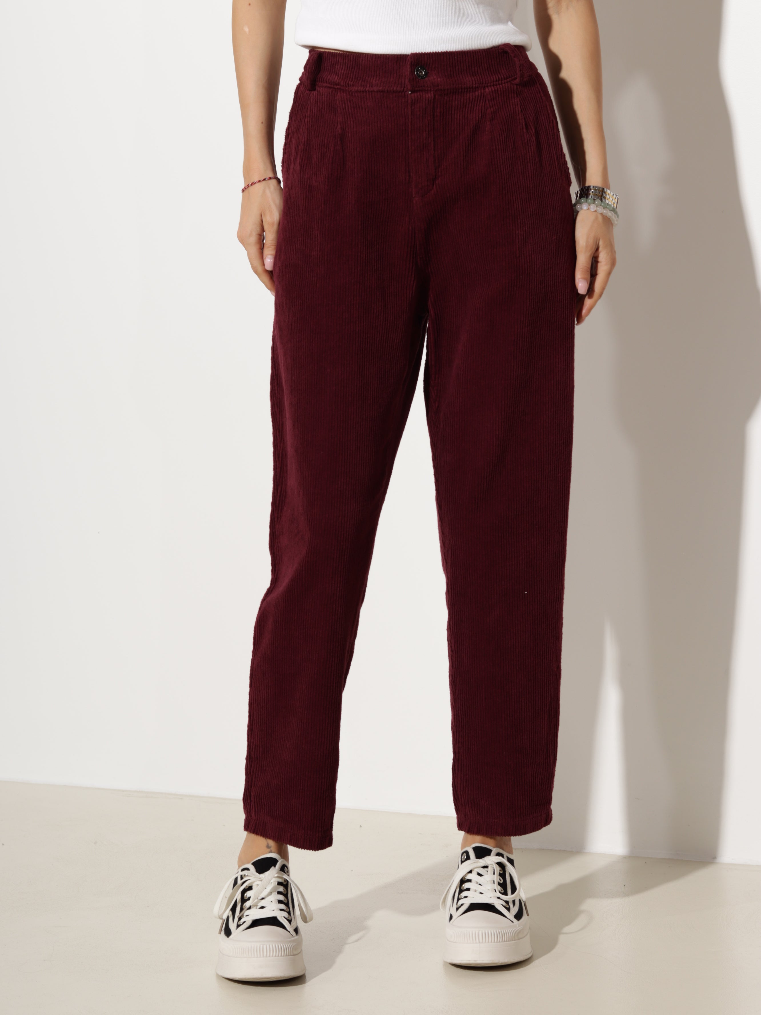 Bordo velveta "Mom fit" tipa bikses- 20618
