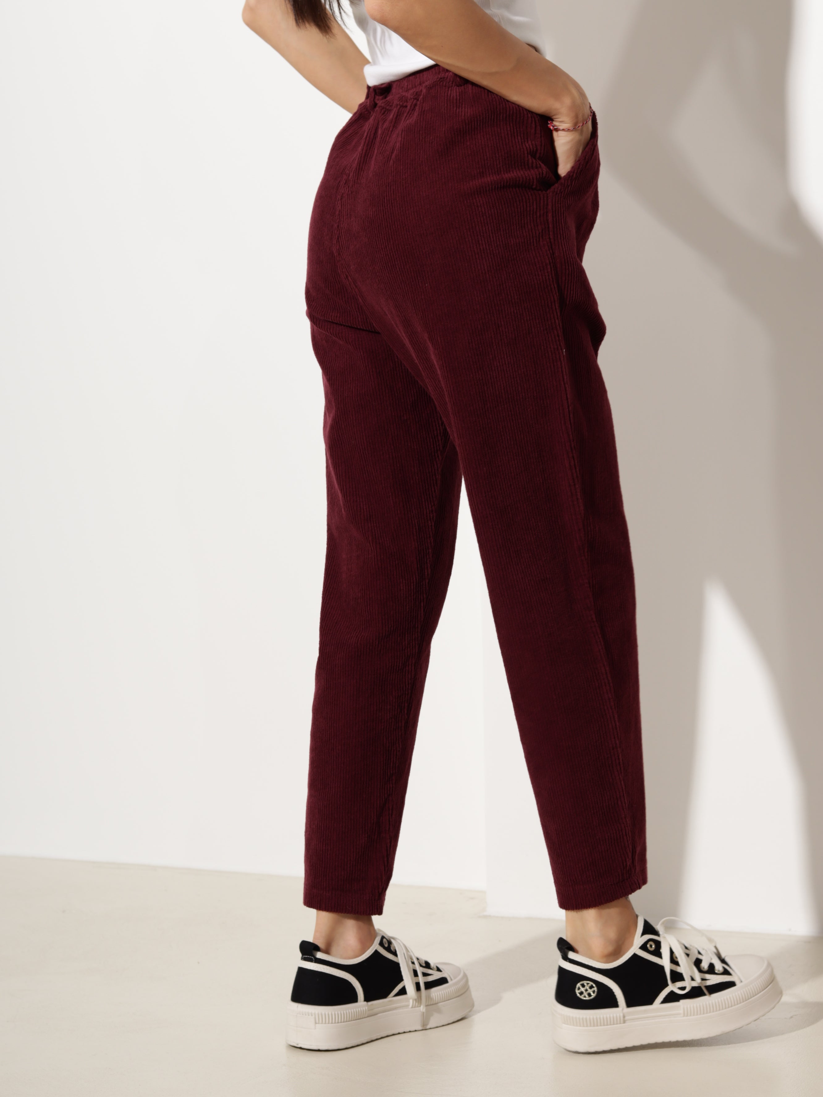 Bordo velveta "Mom fit" tipa bikses- 20618