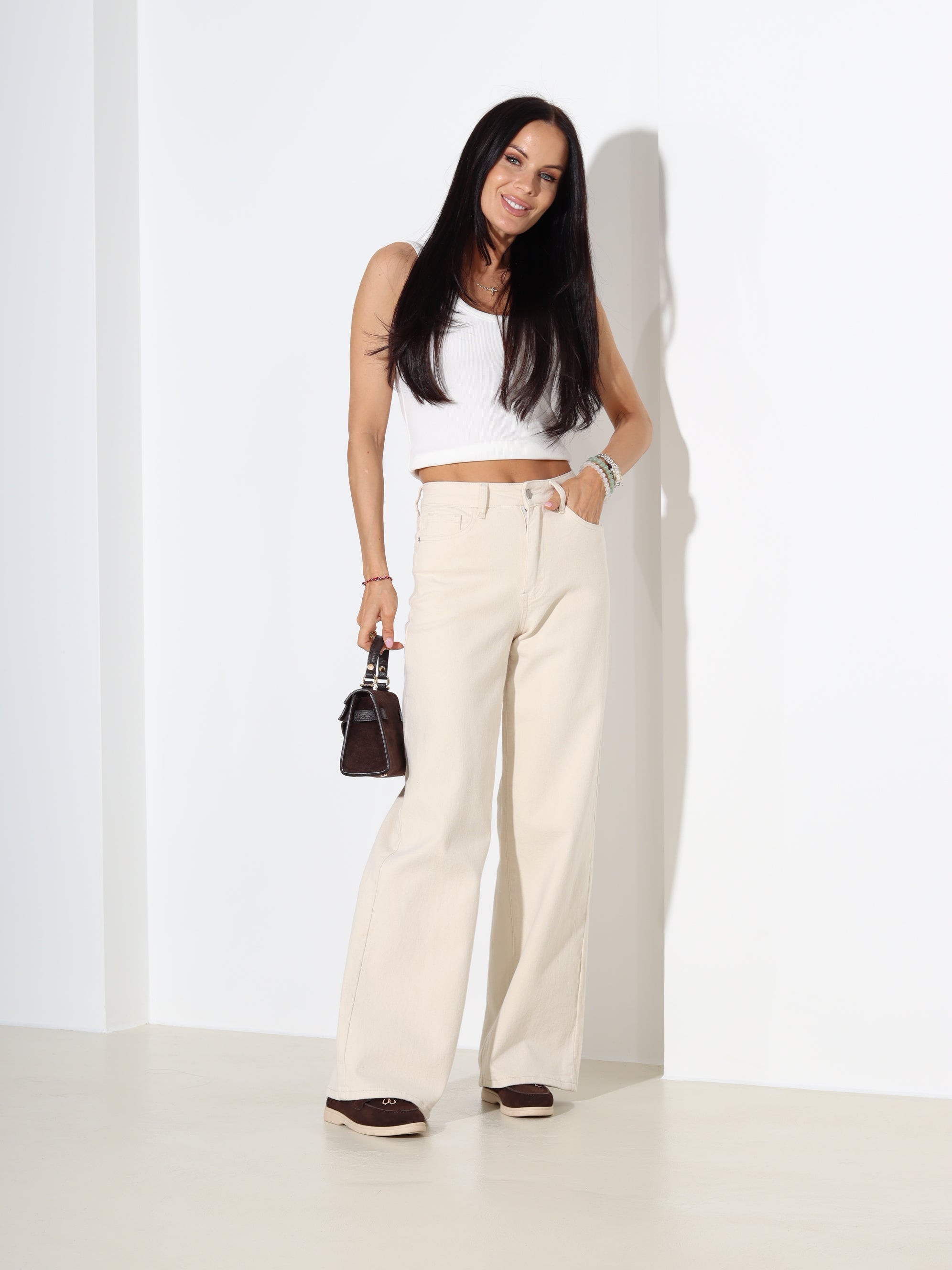 Bēšas "Laulia" džinsa bikses "Dad fit" - 18371