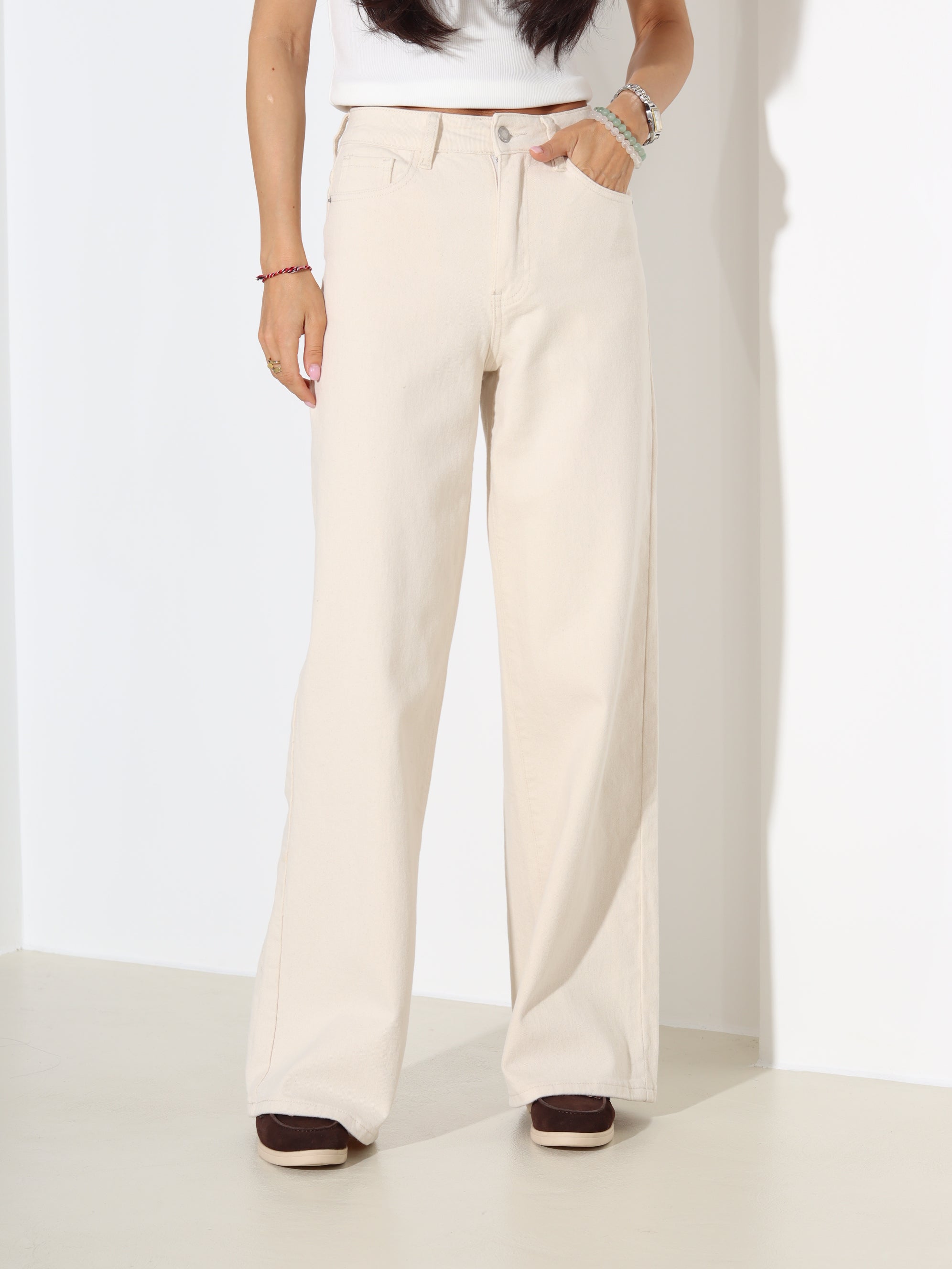 Bēšas "Laulia" džinsa bikses "Dad fit" - 18371