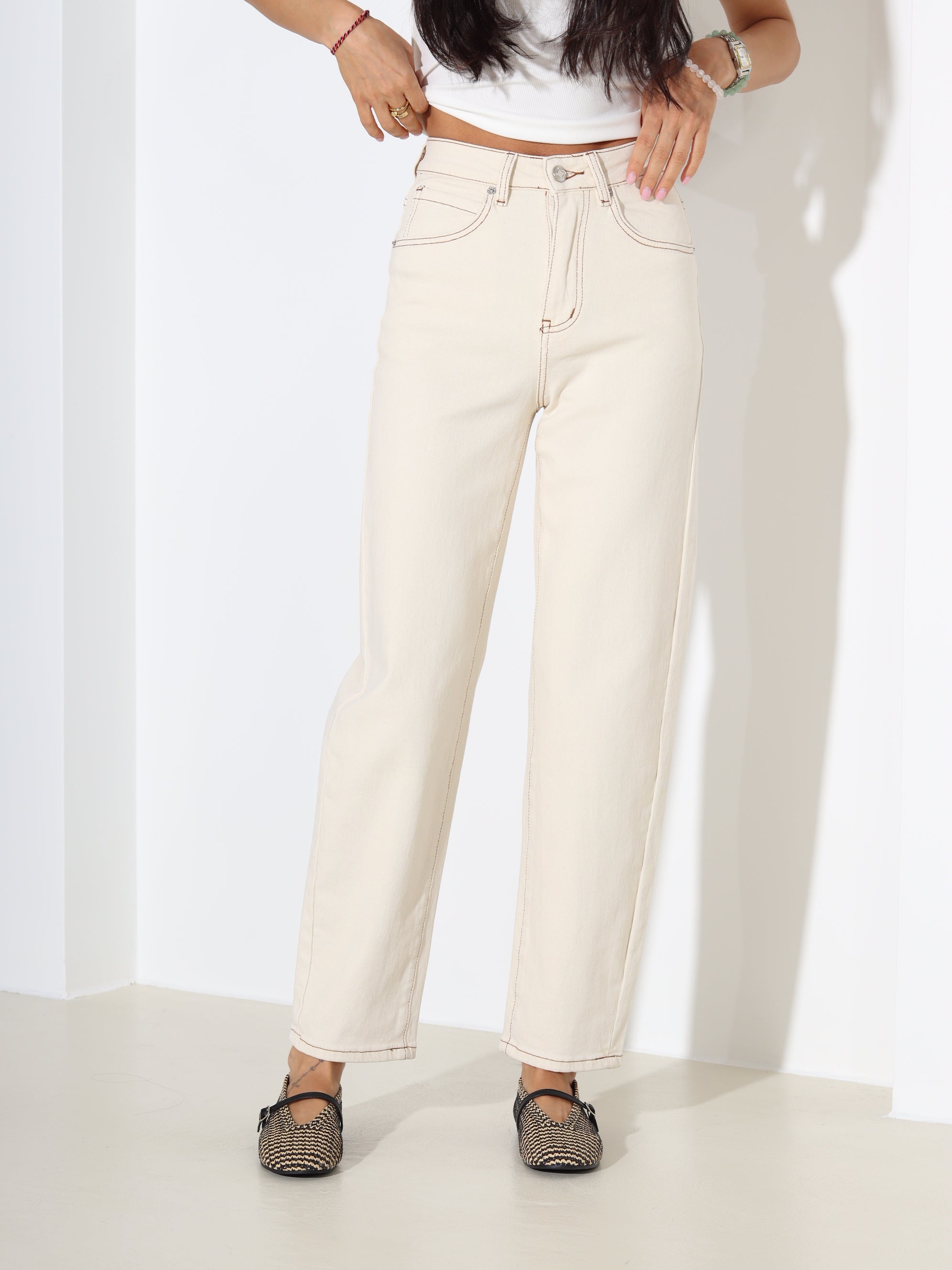 Bēšas "Mom fit" džinsa püksid, Laulia - 18169