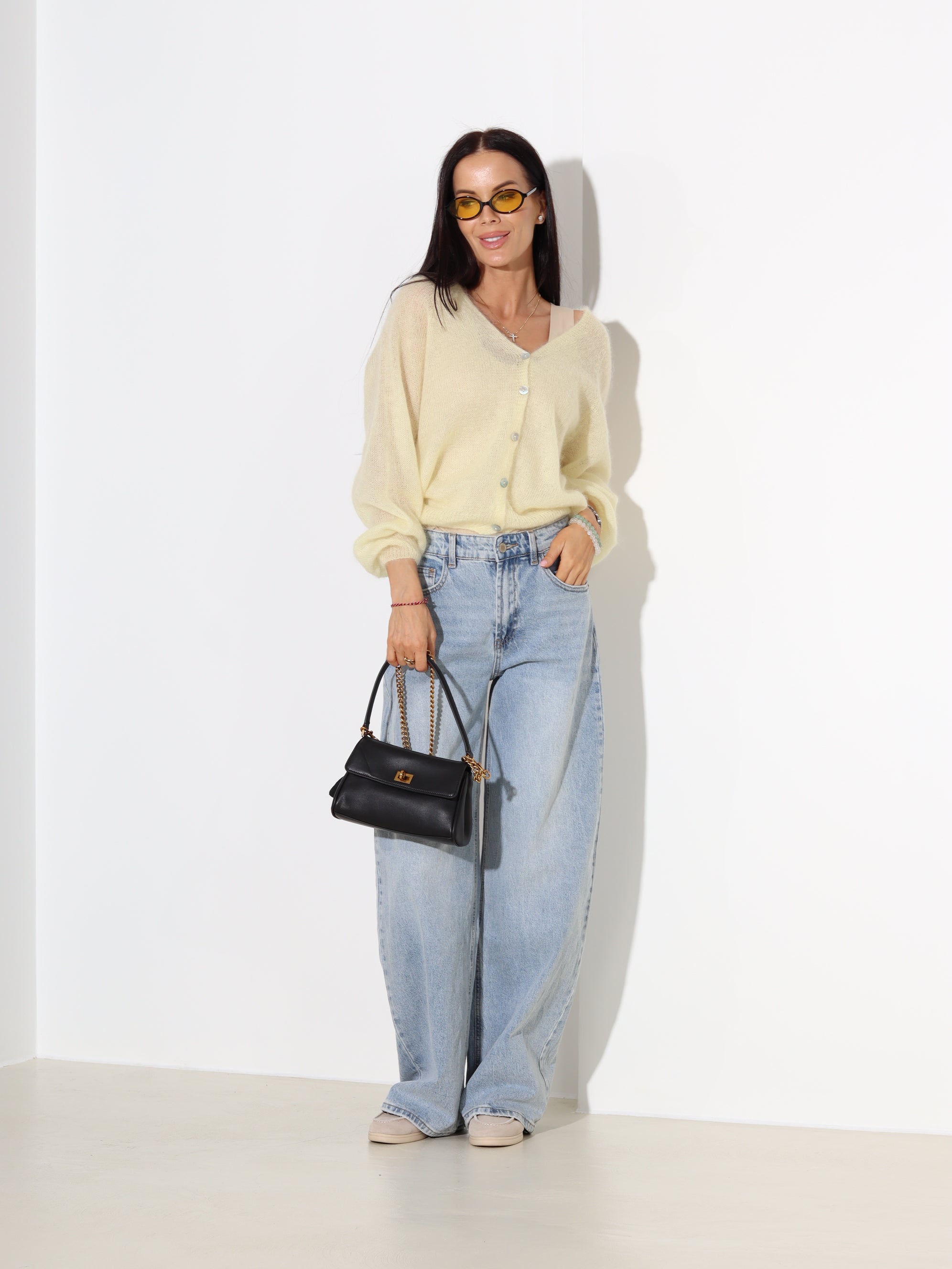 Dzeltena mohēras jaka, 5x podziņu aizdari - 18636