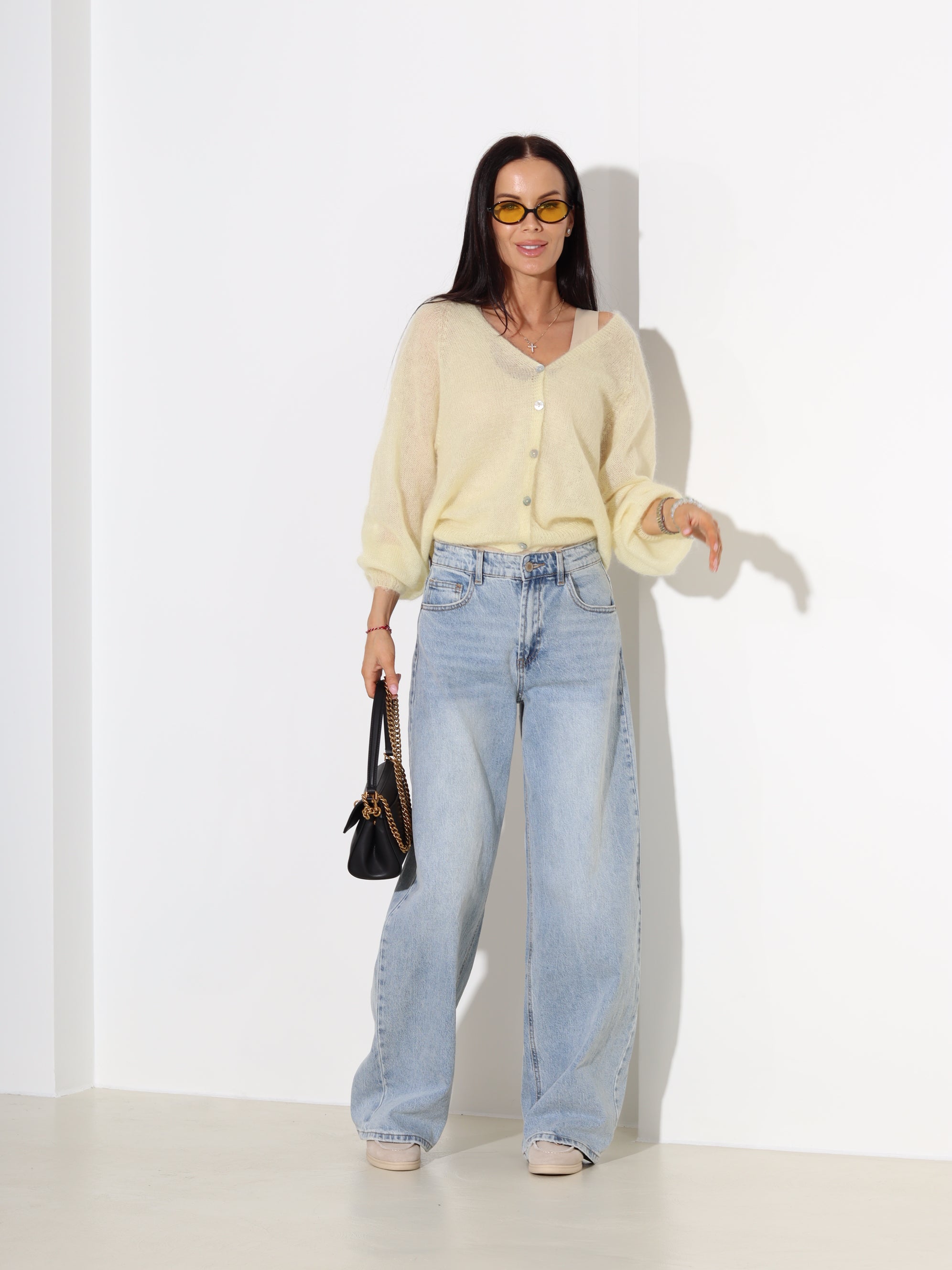 Dzeltena mohēras jaka, 5x podziņu aizdari - 18636