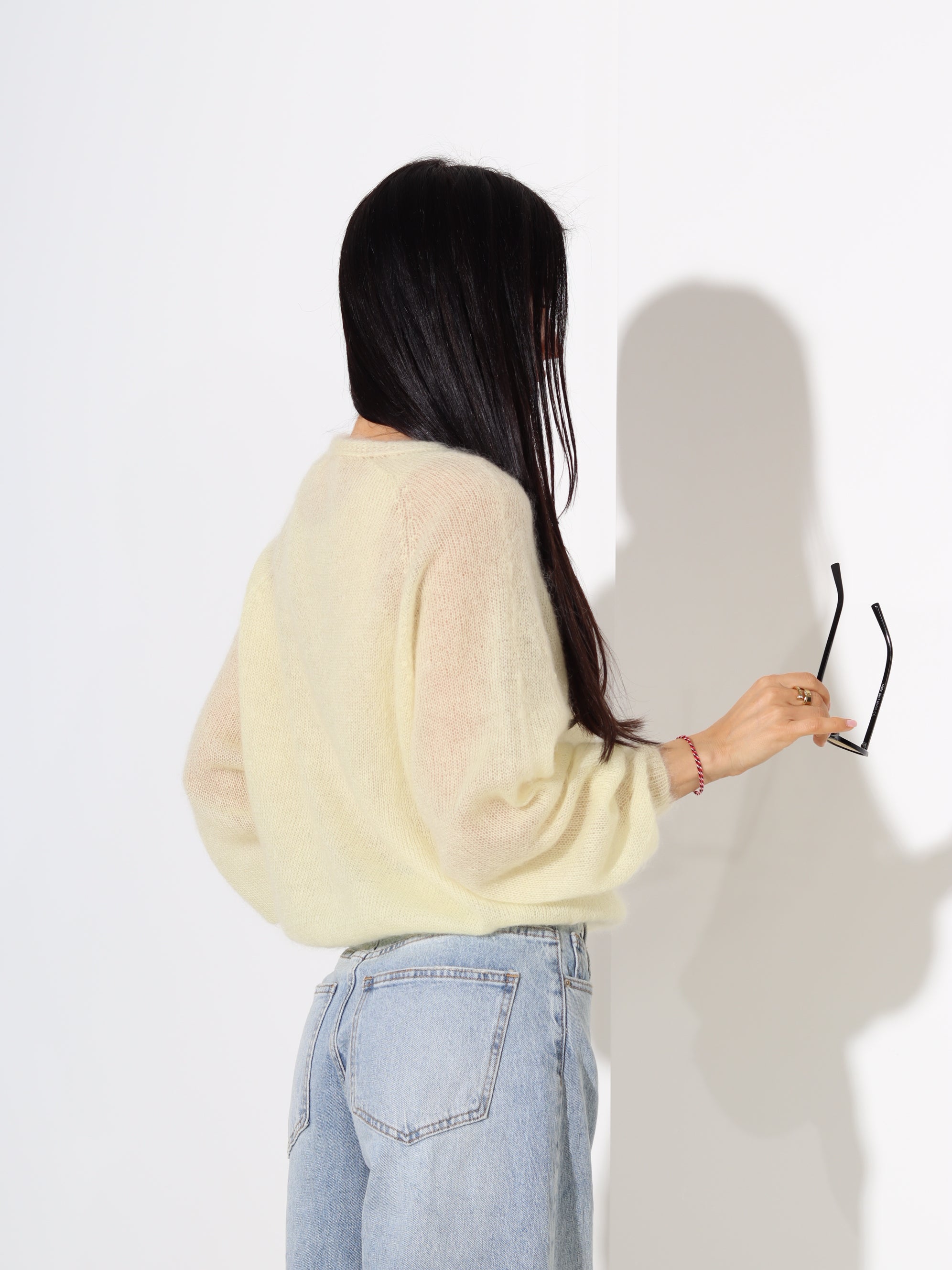 Dzeltena mohēras jaka, 5x podziņu aizdari - 18636