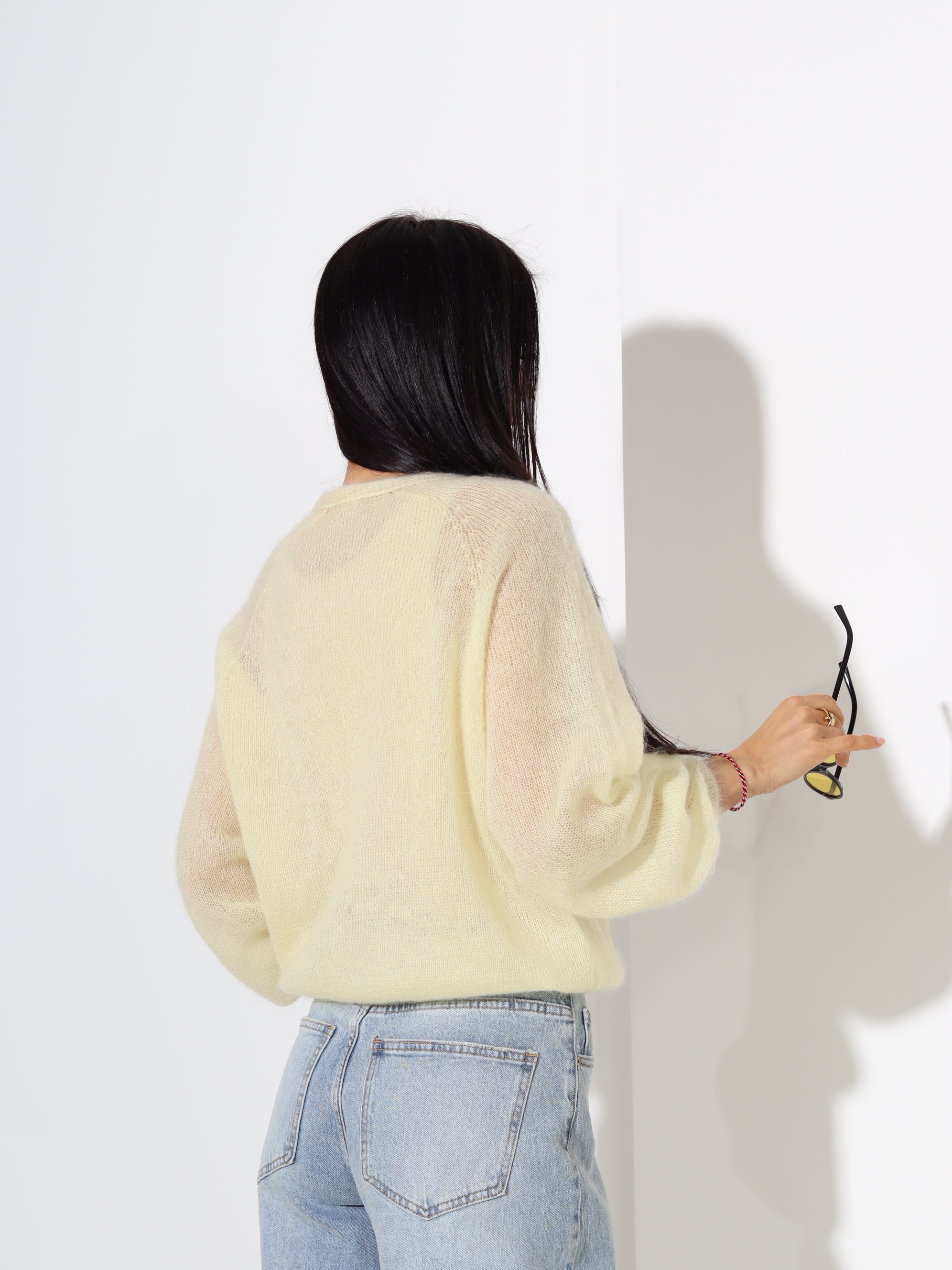 Dzeltena mohēras jaka, 5x podziņu aizdari - 18636