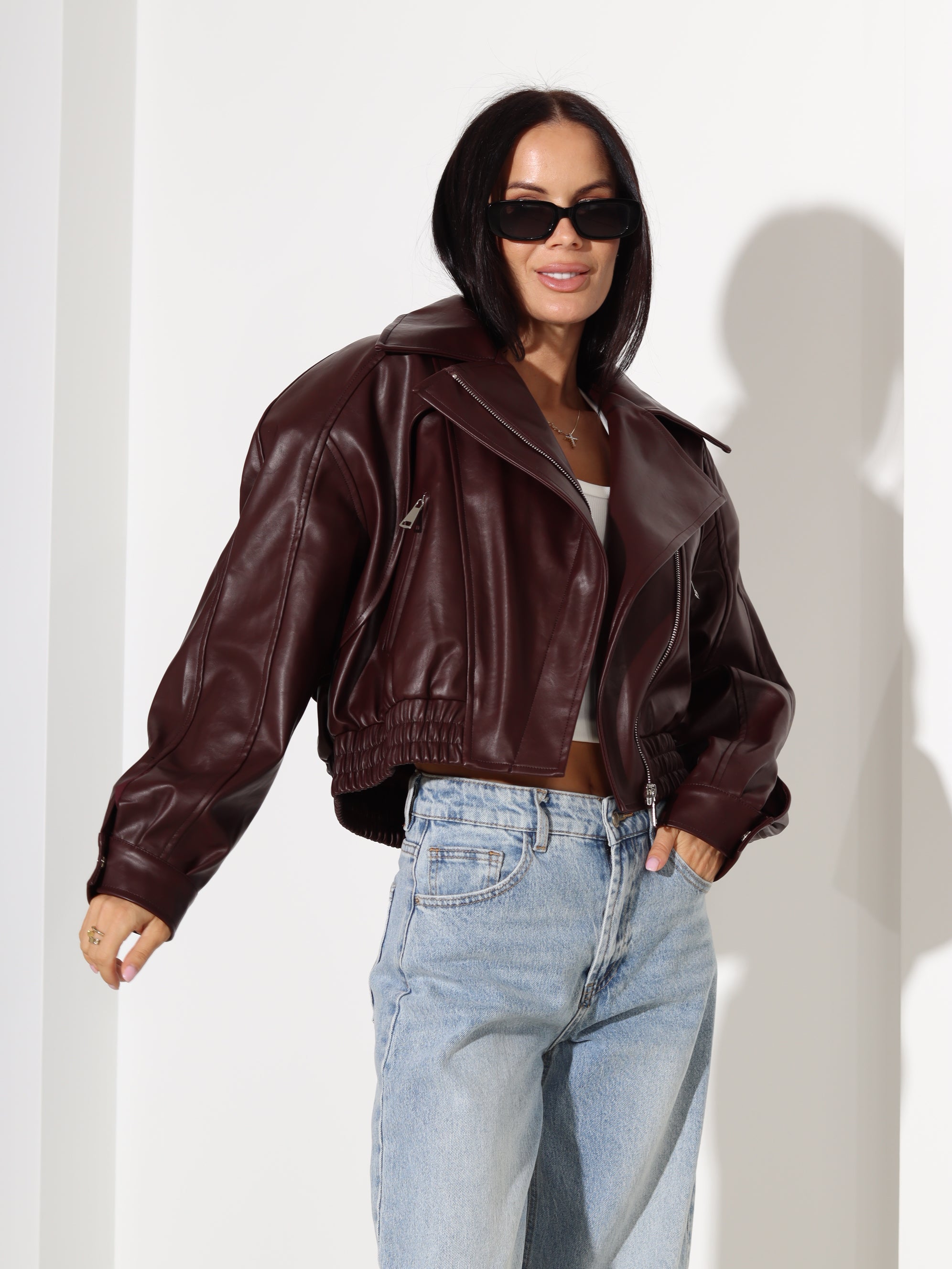 Bordo eco ādas virsjaka/bomberjaka - 18381