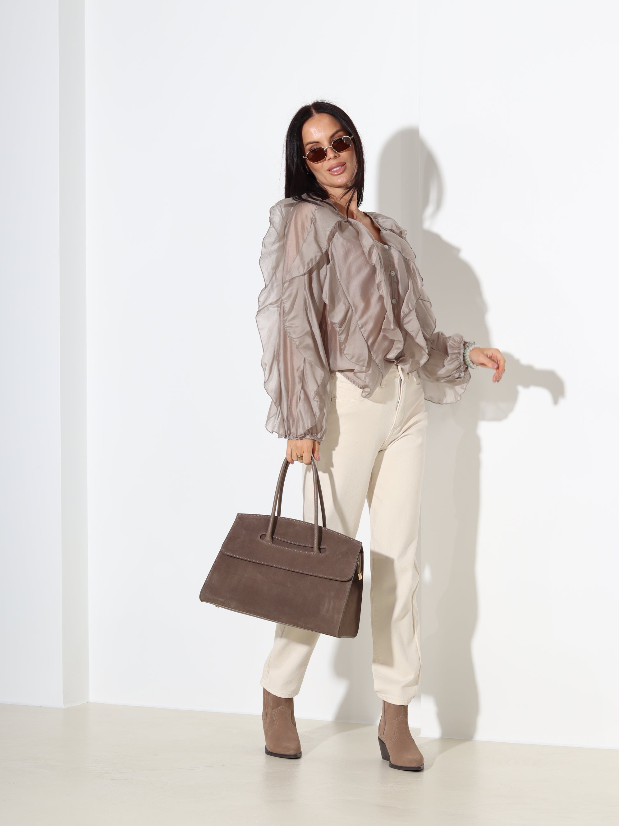 Taupes tonī blūze 'Volānrišiņa' - 18158