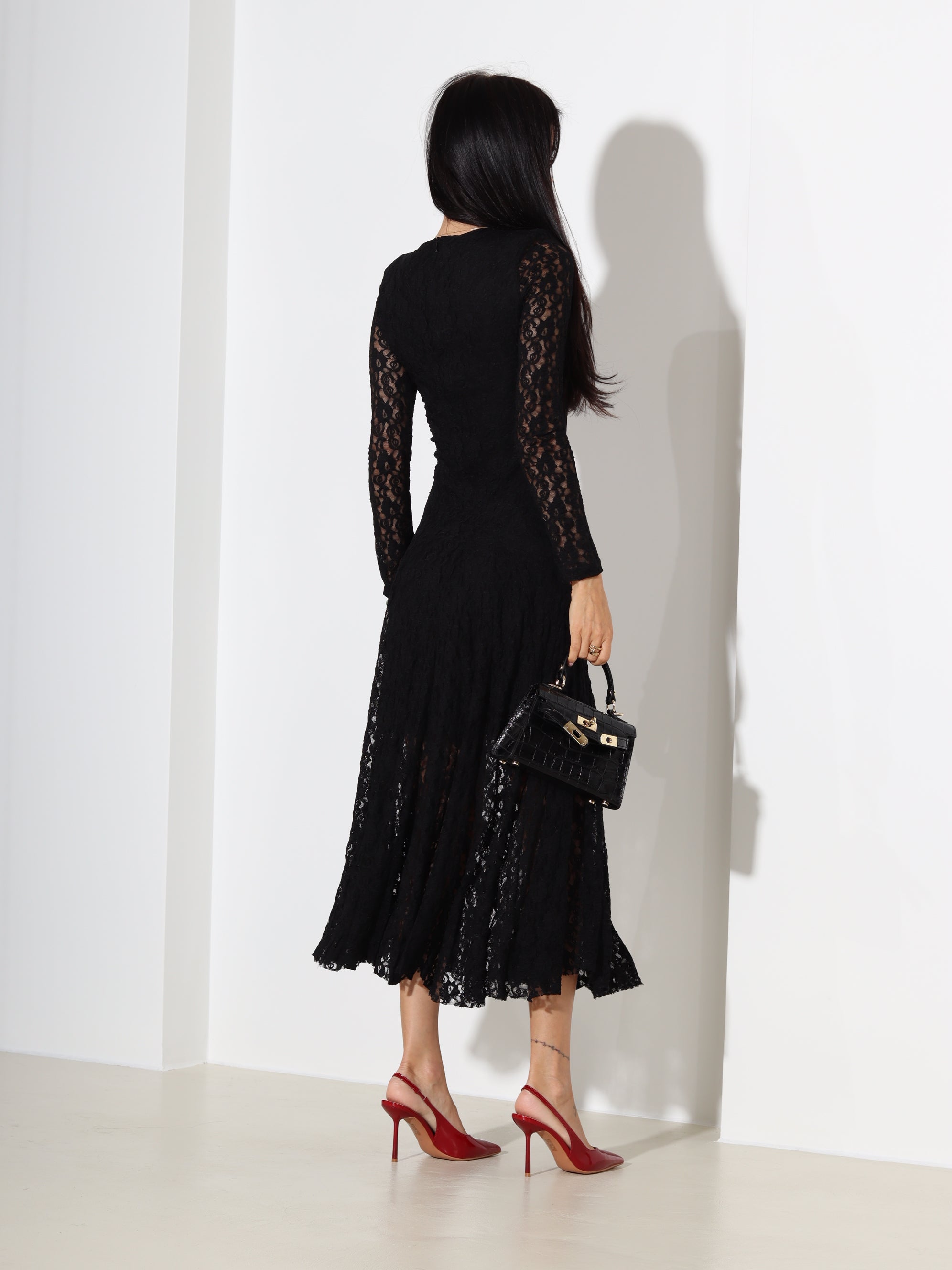 Melna mežģīņu, midi, kleita - 18389