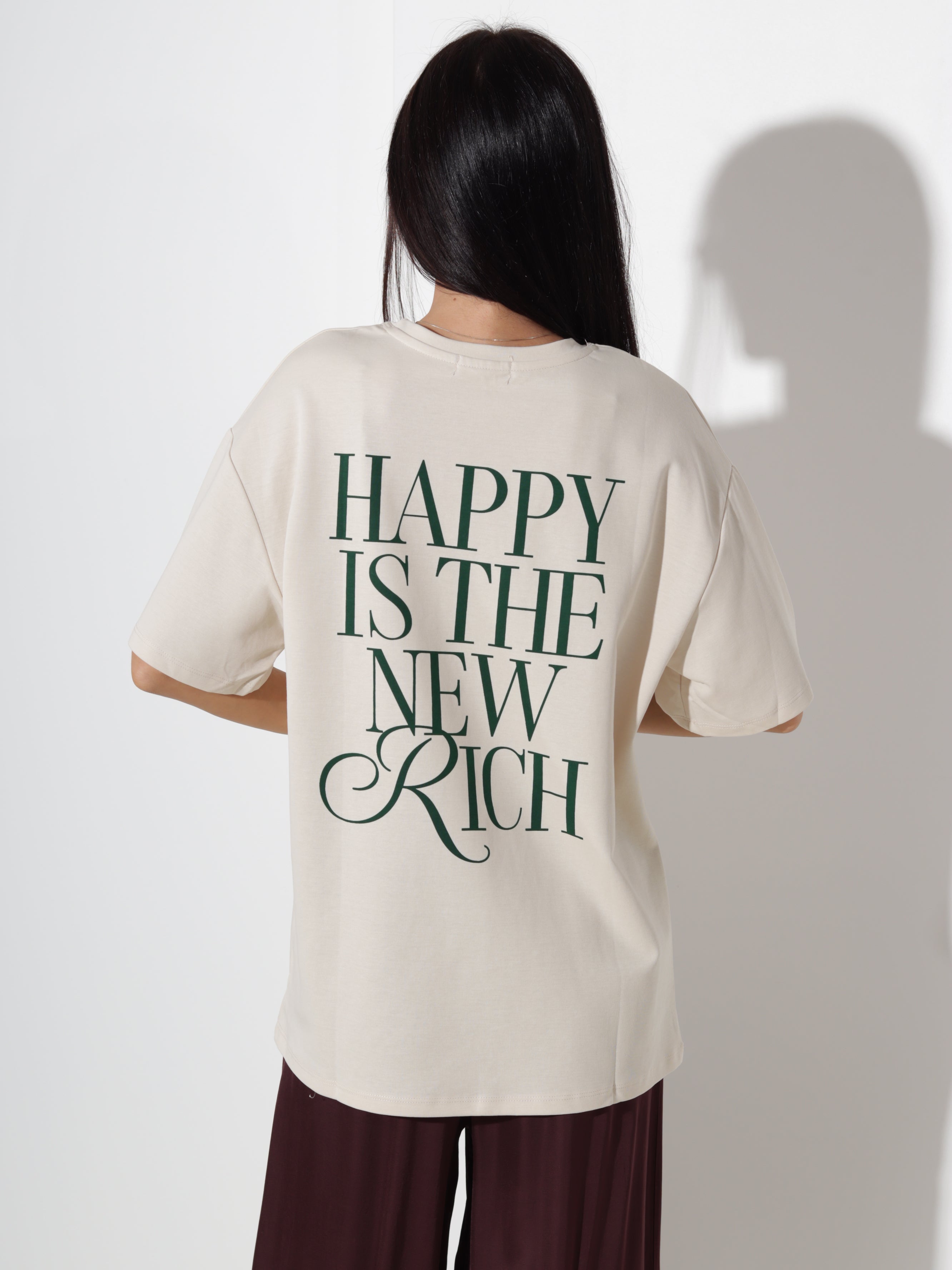 Bēšs T-krekls / tops "Happy is the new RICH" - 20340