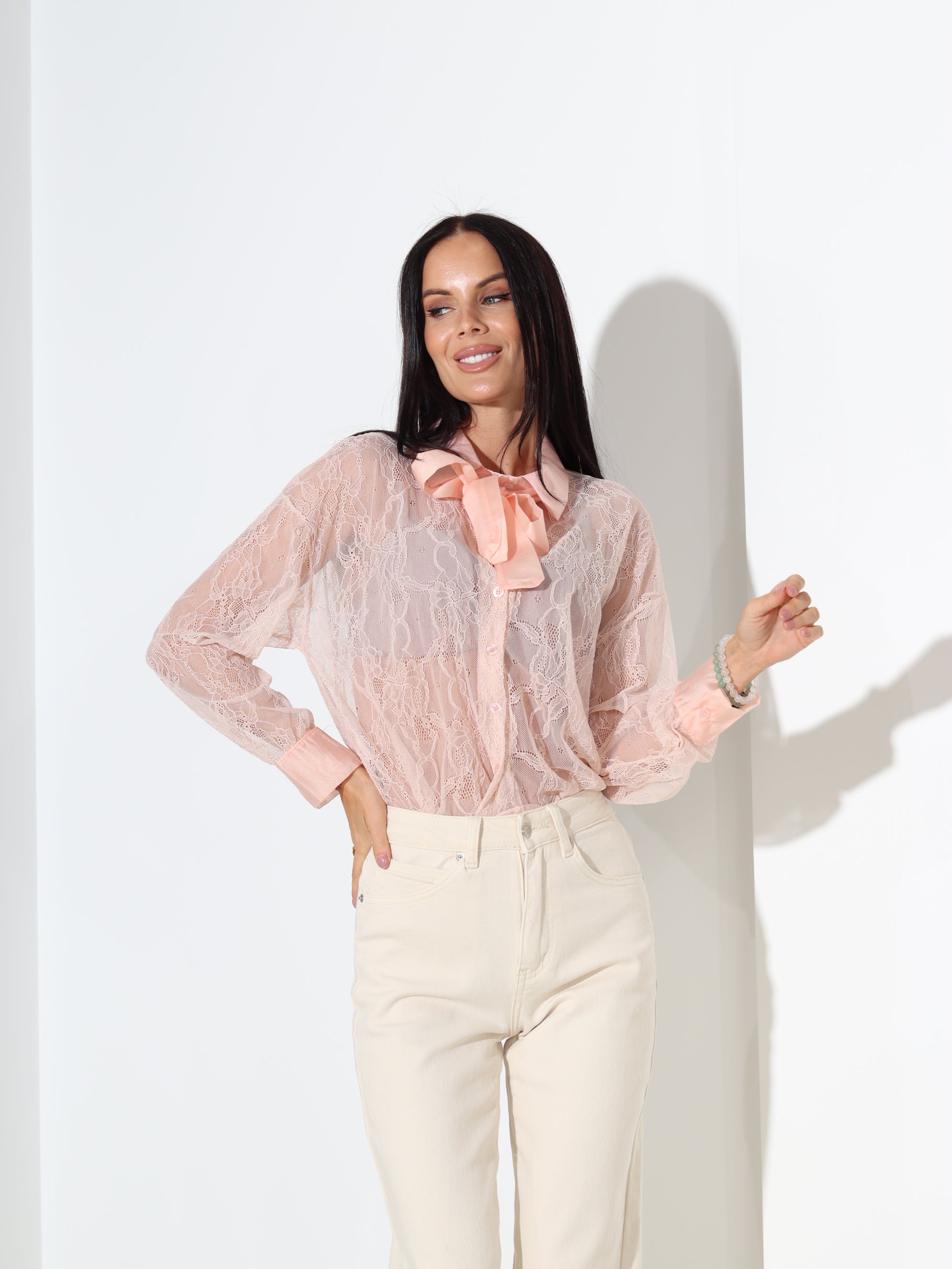 Oranžs mežģīņu pogājams krekls - 18147