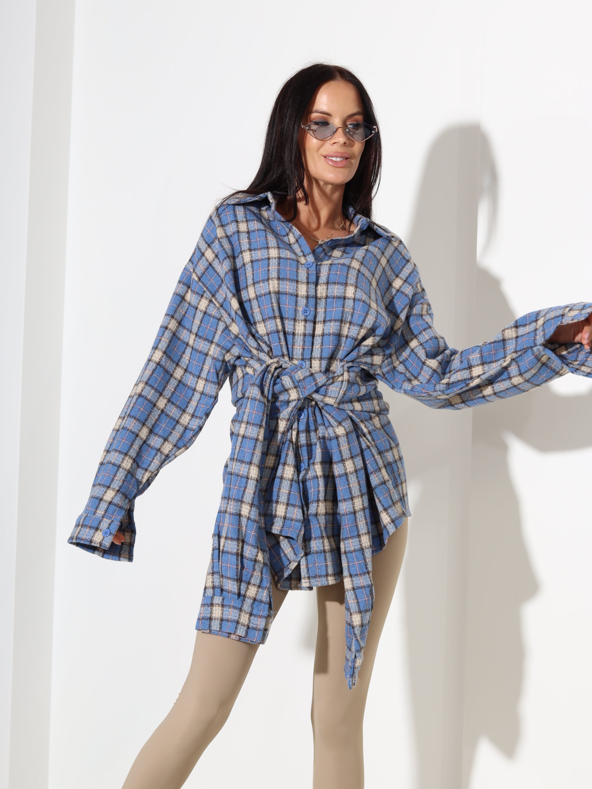 Gaiši zils, stilizēts, rūtains krekls - 18387