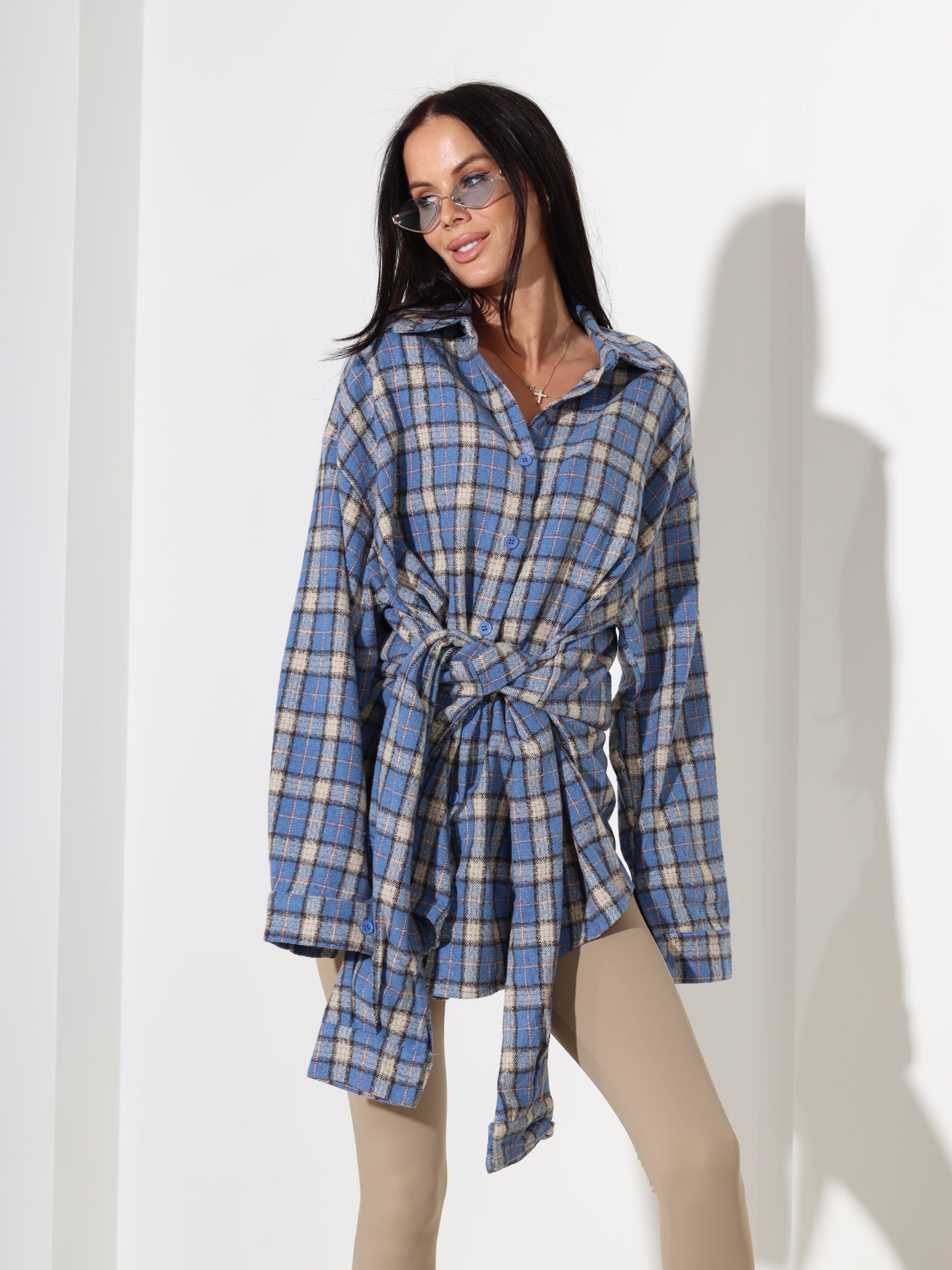 Gaiši zils, stilizēts, rūtains krekls - 18387