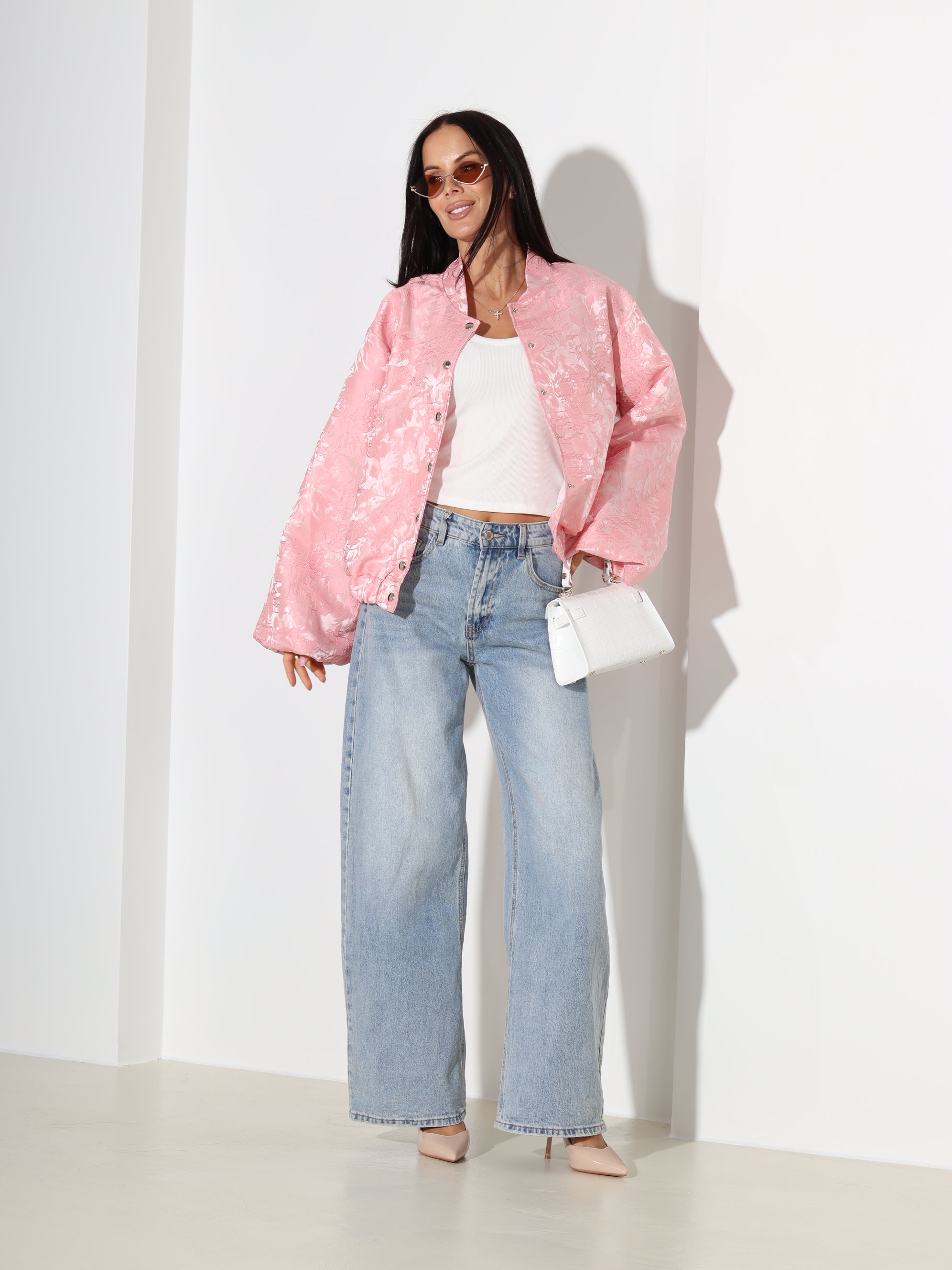 Rozā, eleganta auduma virsjaka/bomberjaka- 18402