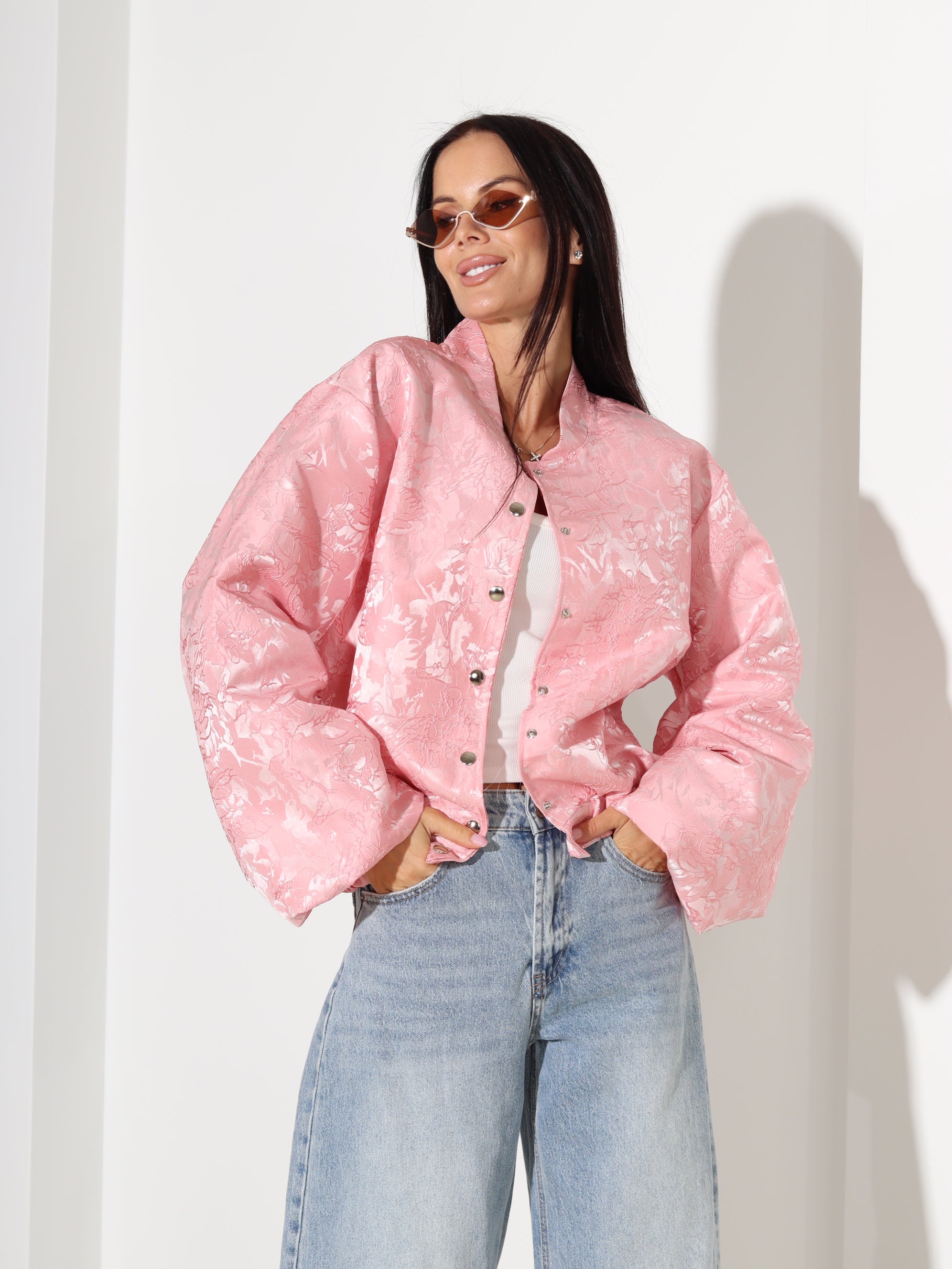 Rozā, eleganta auduma virsjaka/bomberjaka- 18402