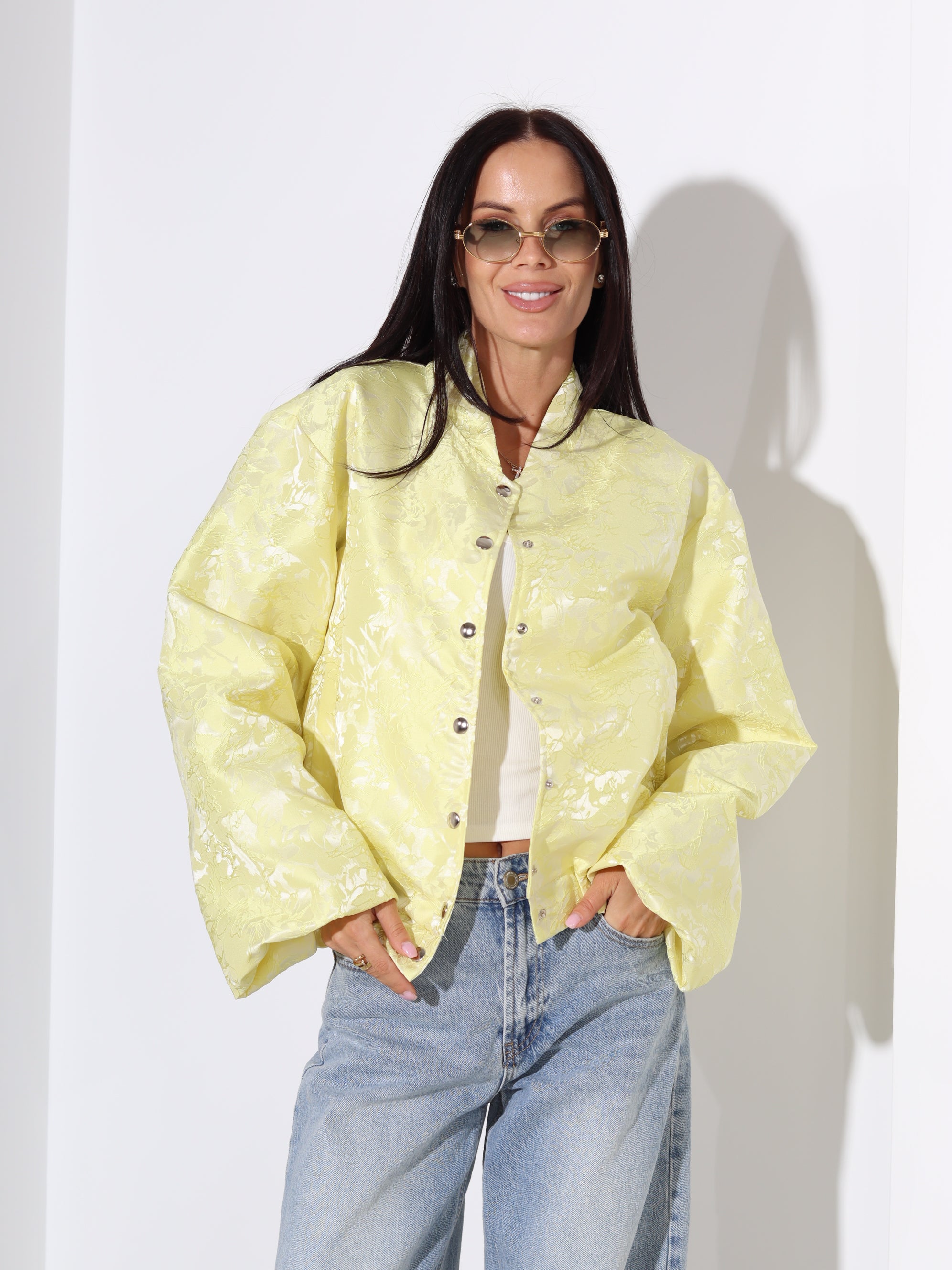 Dzeltena, eleganta auduma virsjaka/bomberjaka- 18404