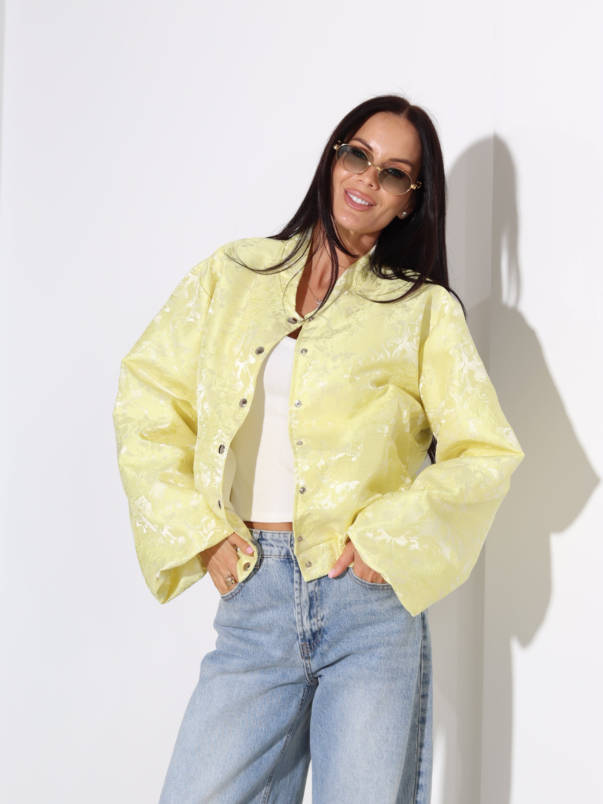 Dzeltena, eleganta auduma virsjaka/bomberjaka- 18404