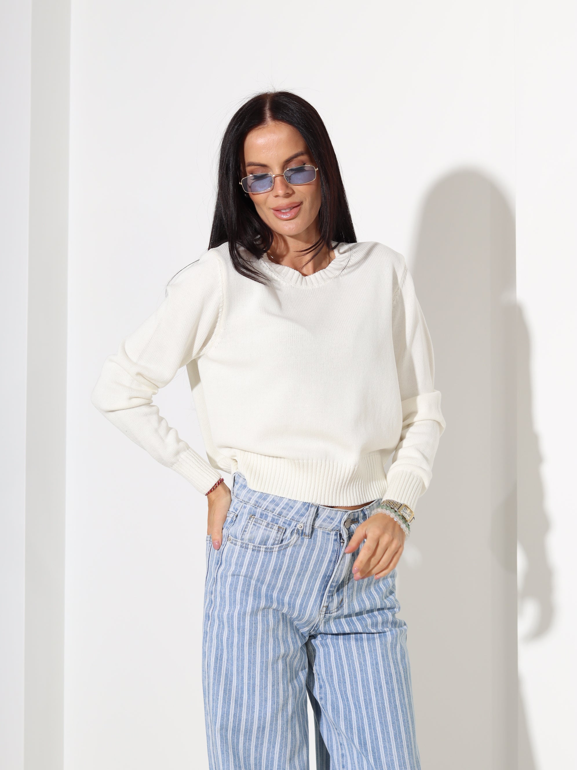 Balts "basic" adīts kokvilnas džemperis - 18182. a