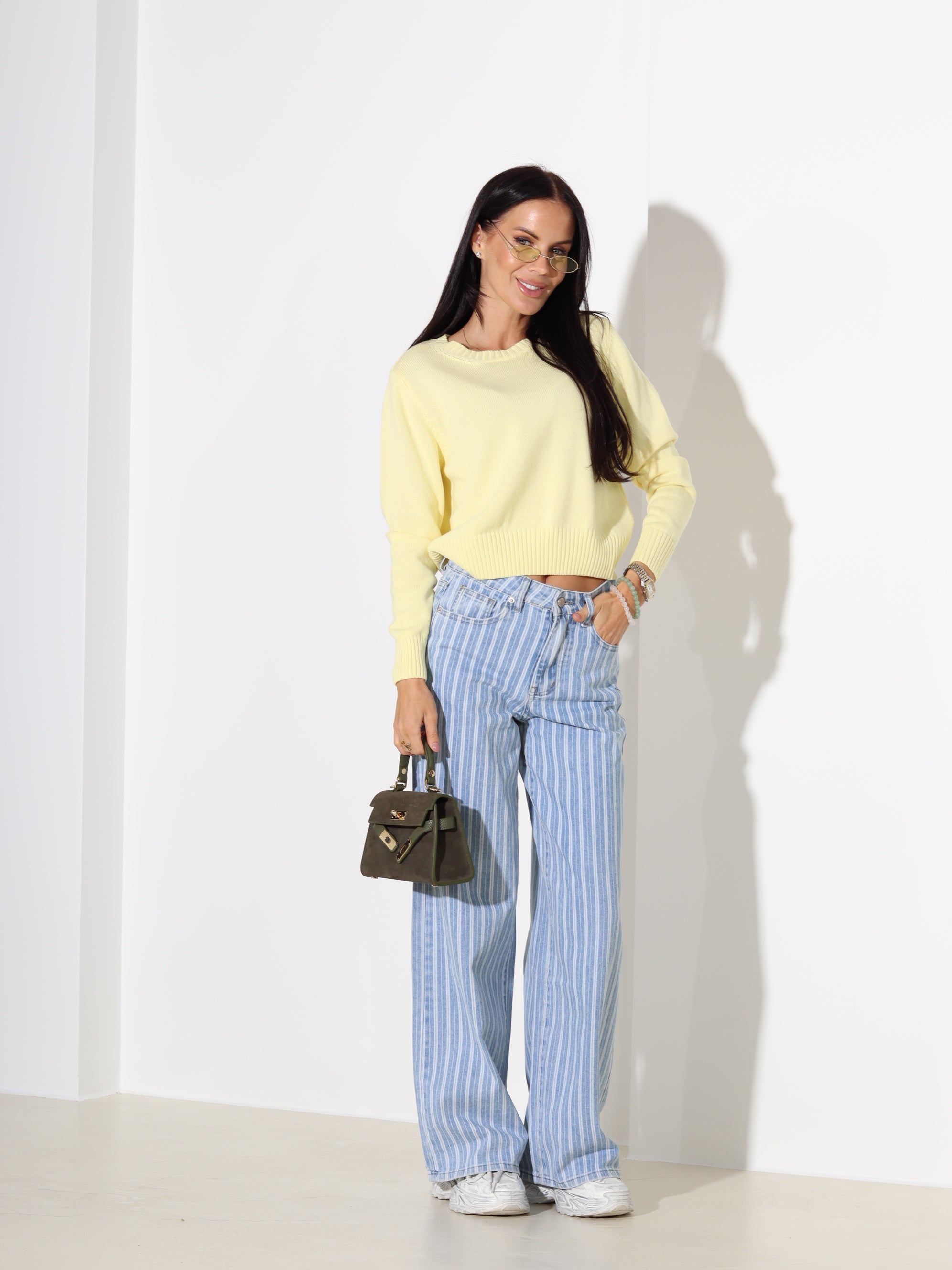 Dzeltens "basic" adīts kokvilnas džemperis - 18186