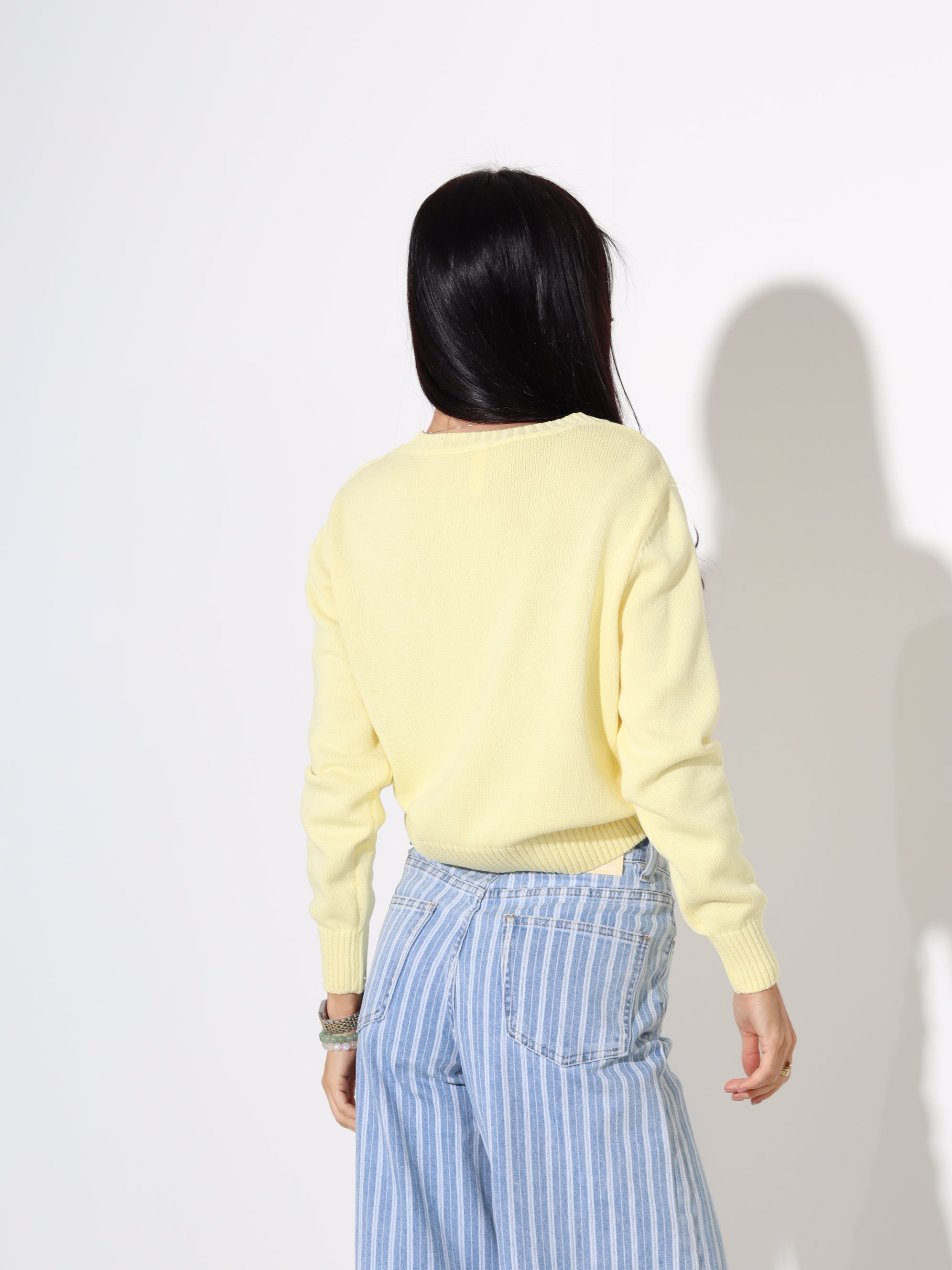 Dzeltens "basic" adīts kokvilnas džemperis - 18186