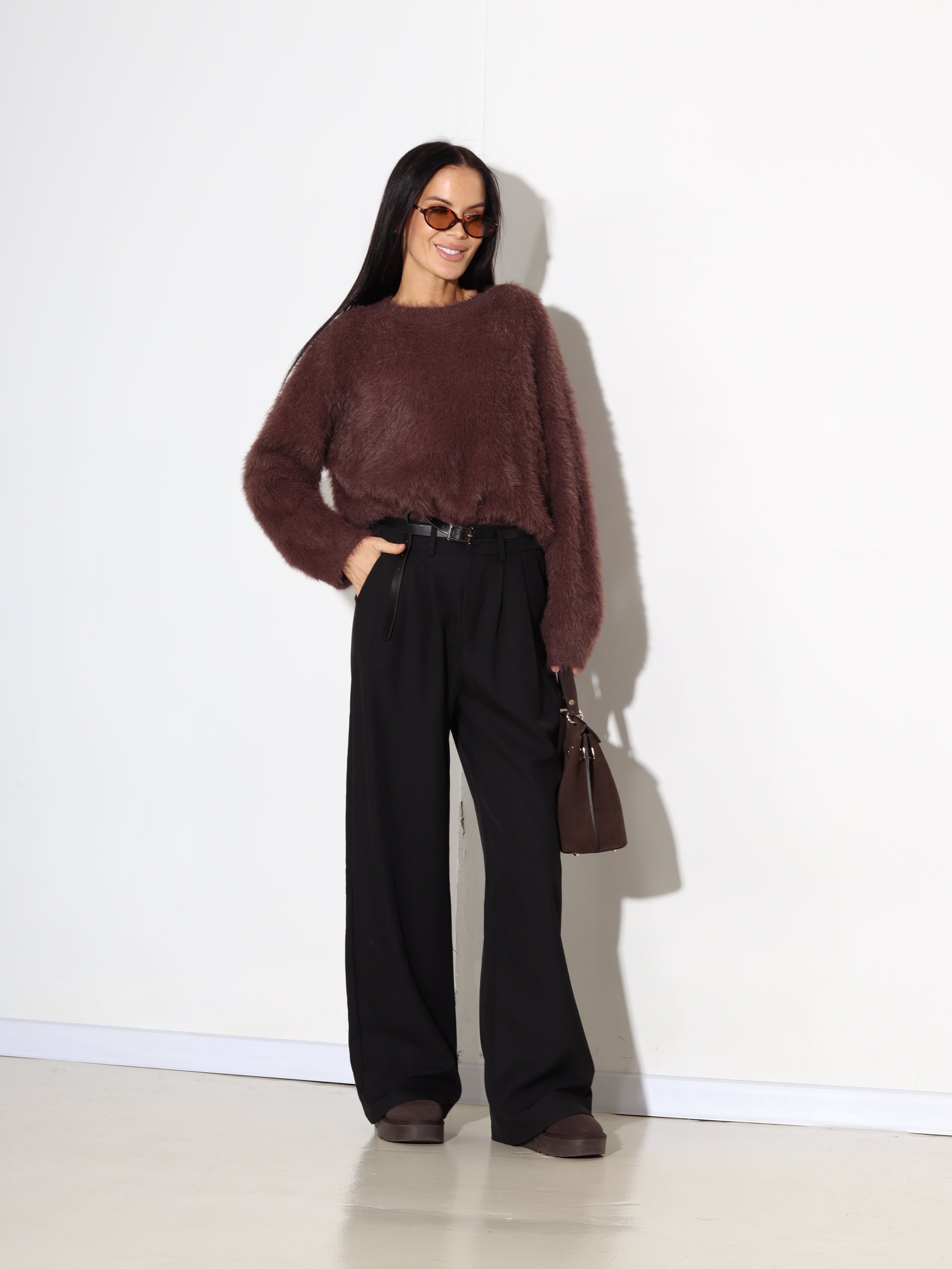 Melnas klassikalised püksid ar 2cm smalku jostiņu - 17959